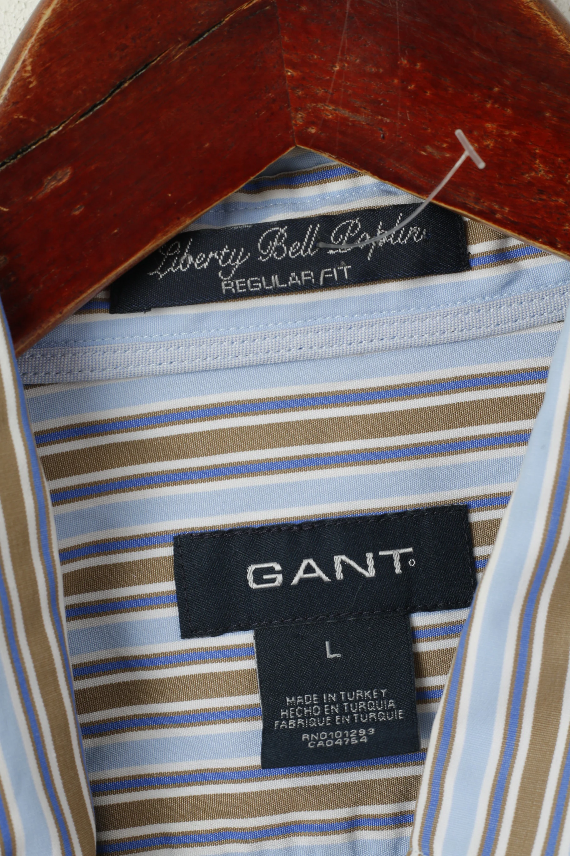 GANT Men L Casual Shirt Blue Striped Cotton Regular Fit Liberty Bell Poplin Top - Image 5
