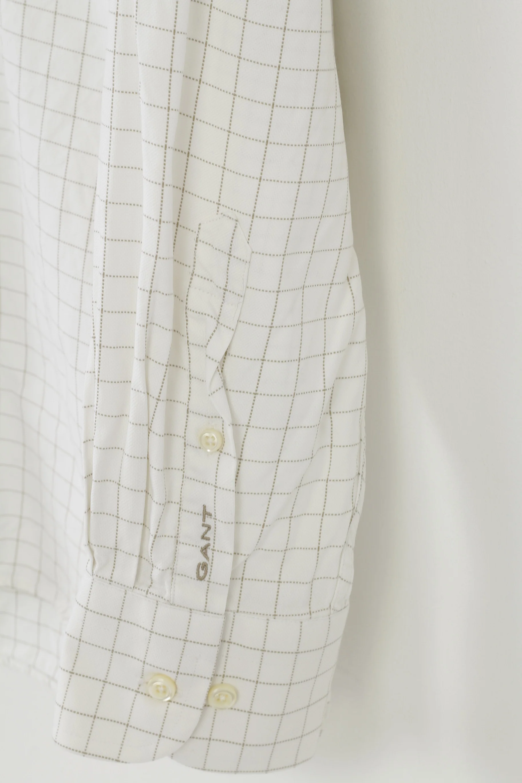 Gant Men L Casual Shirt Checkered Cream Fit Cotton Collar Long Sleeve Luxury Oxford Top - Image 3