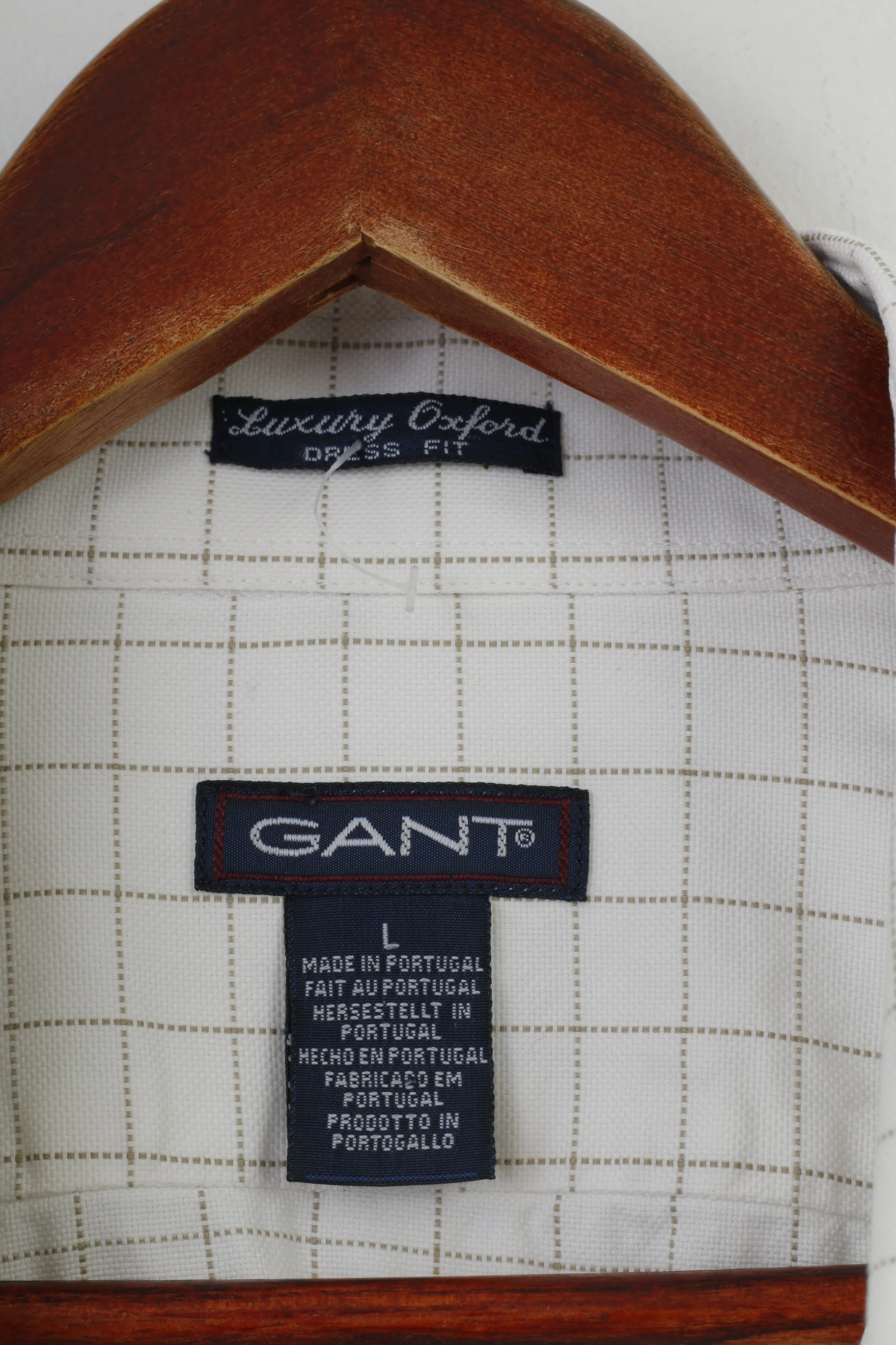 Gant Men L Casual Shirt Checkered Cream Fit Cotton Collar Long Sleeve Luxury Oxford Top - Image 4