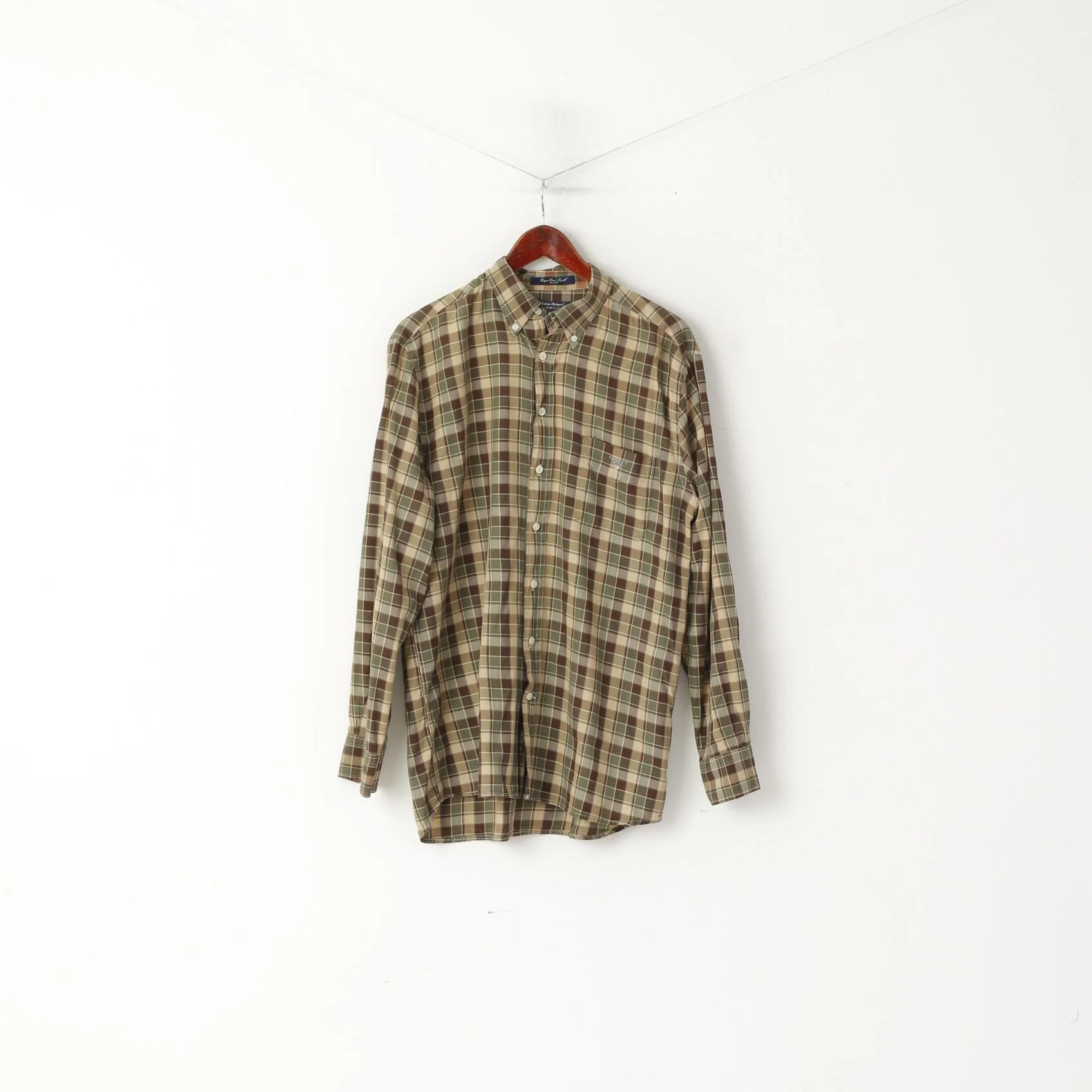 GANT Men L Casual Shirt Green Check Cotton Cape Cod Twill E-Z FIT Long Sleeve Top - Image 2