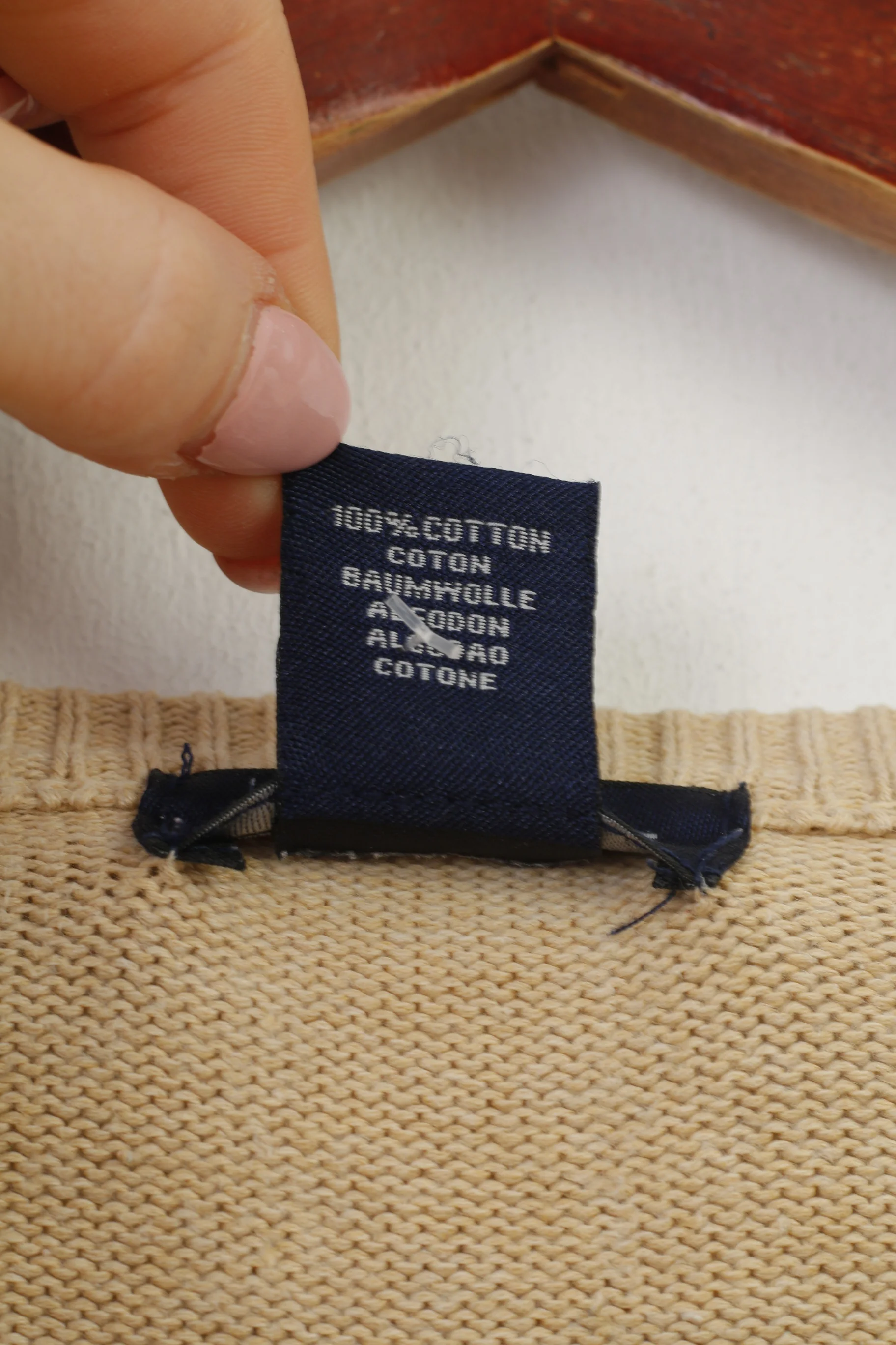 Gant Men L Jumper Beige Cotton V Neck Long Sleeve Classic Vintage Top - Image 6