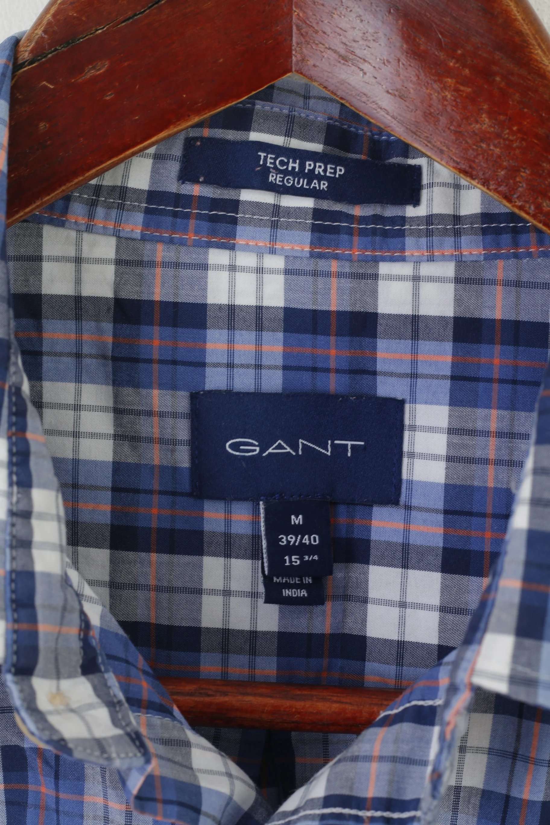 GANT Men M Casual Shirt Blue Check Cotton Short Sleeve Tech Prep Regular Top - Image 3