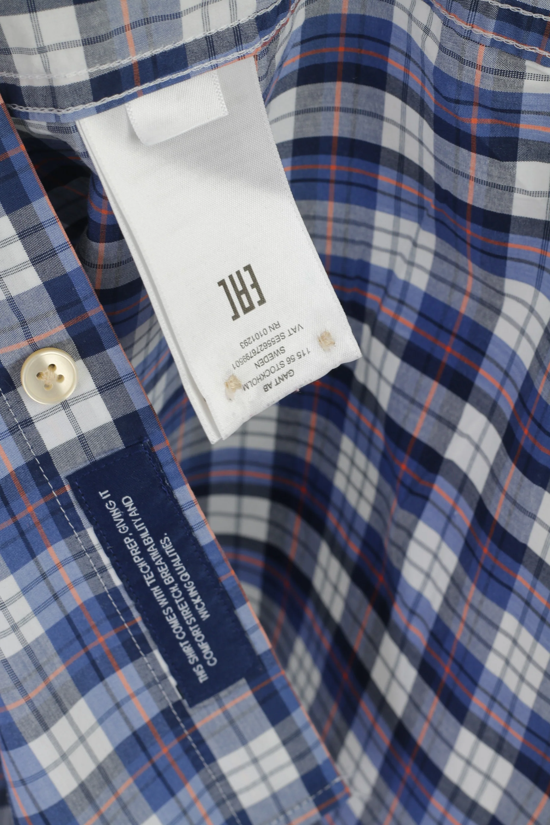 GANT Men M Casual Shirt Blue Check Cotton Short Sleeve Tech Prep Regular Top - Image 5