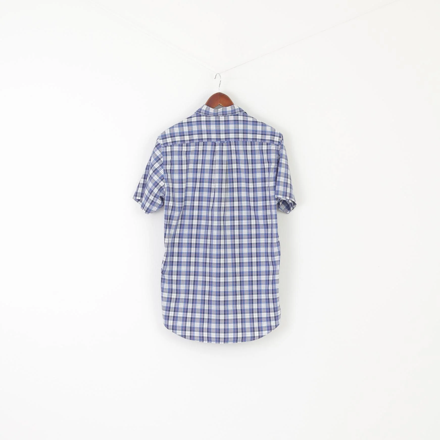 GANT Men M Casual Shirt Blue Check Cotton Short Sleeve Tech Prep Regular Top - Image 6