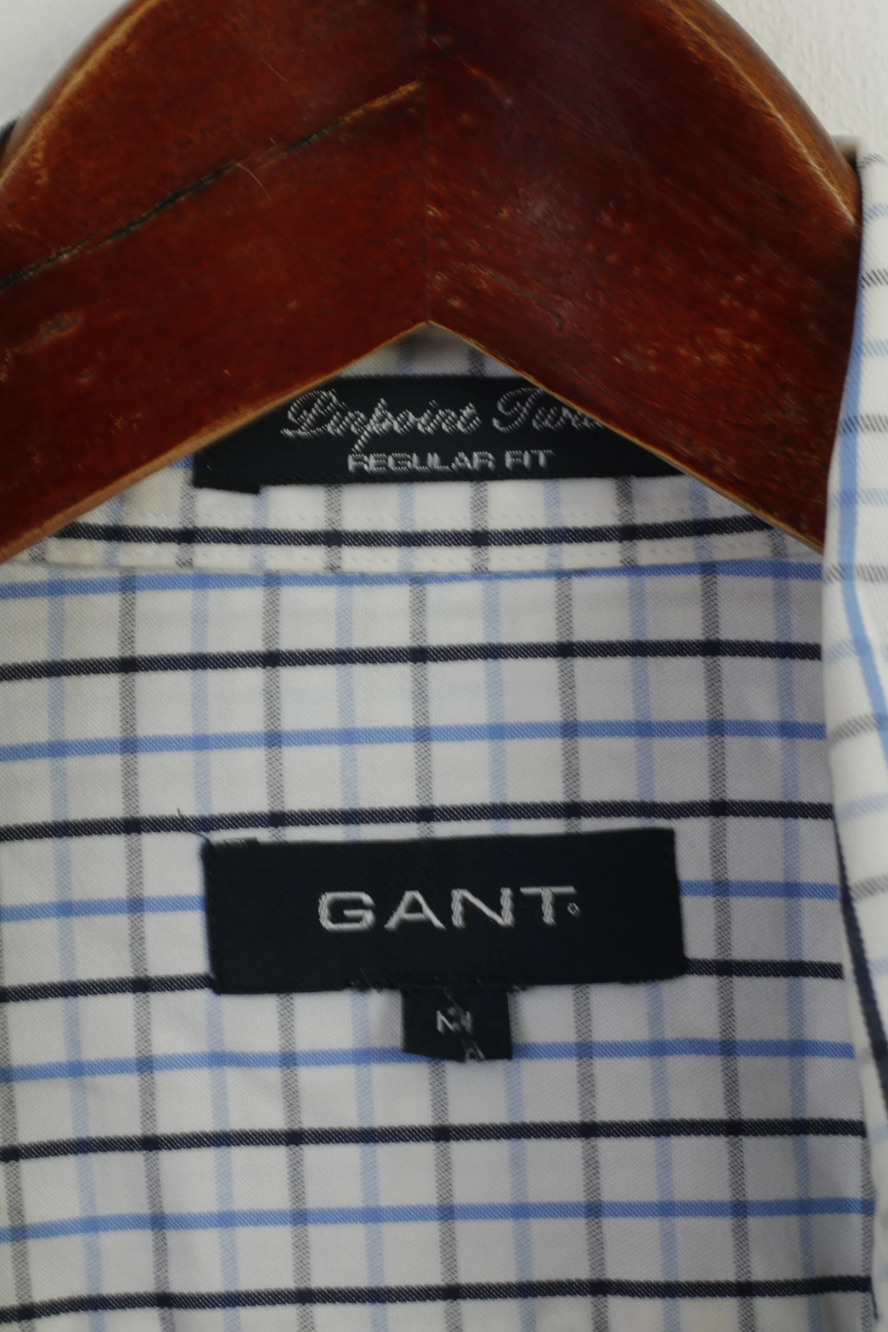 GANT Men M Casual Shirt White Blue Check Pinpoint Twill Regular Fit Top - Image 4