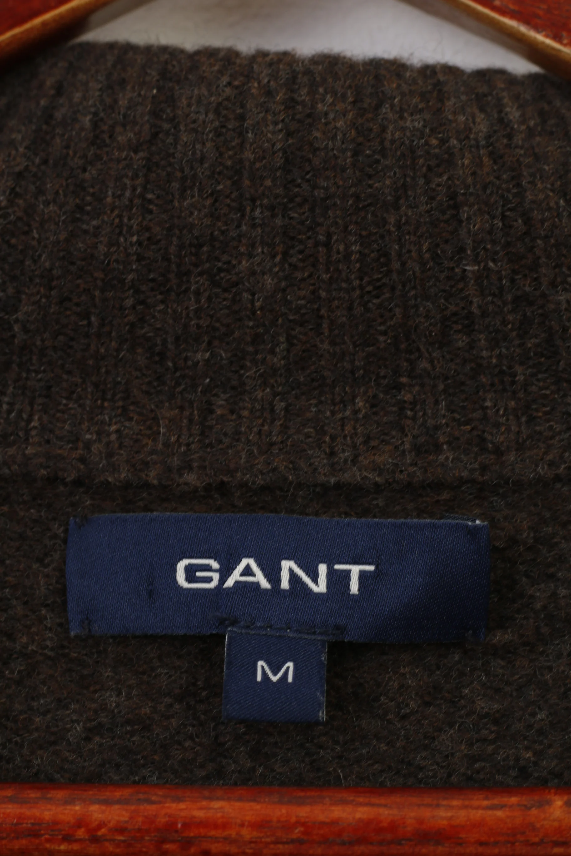 Gant Men M S Jumper Brown Zip Neck Long Sleeve Lambs Wool Winter Top - Image 5