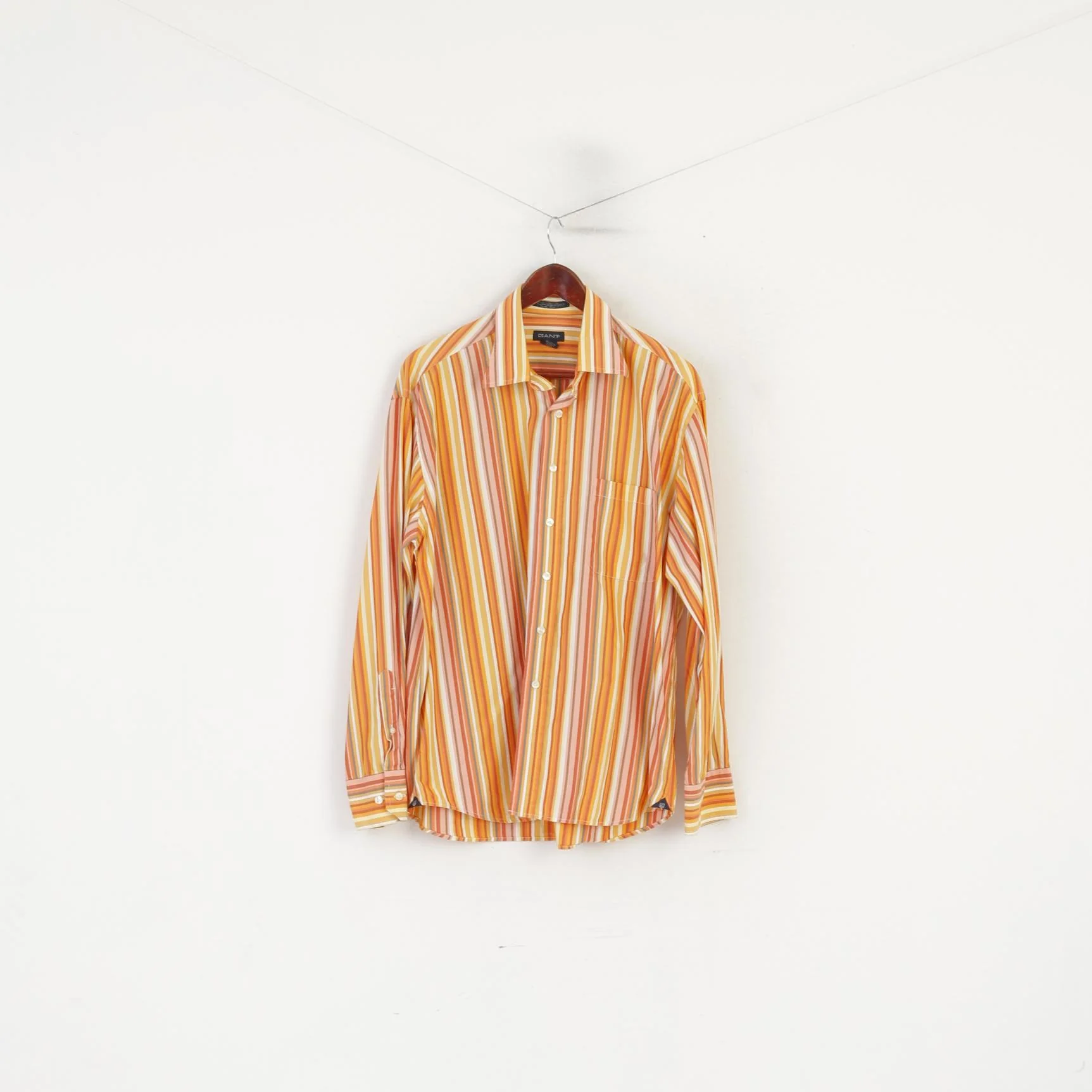 Gant Men XL Casual Shirt Orange Striped Cotton Two Ply Poplin Slim Fit Long Sleeve Top - Image 2