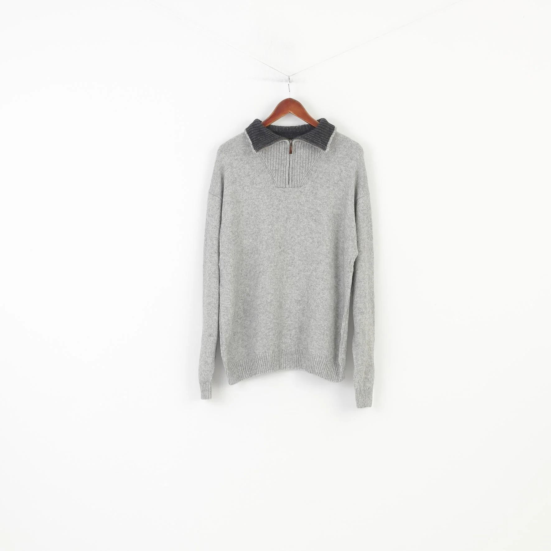 Gant Men XL Jumper Grey Cotton Wool Blend Soft Sweater Zip Neck Collar Vintage Top - Image 2