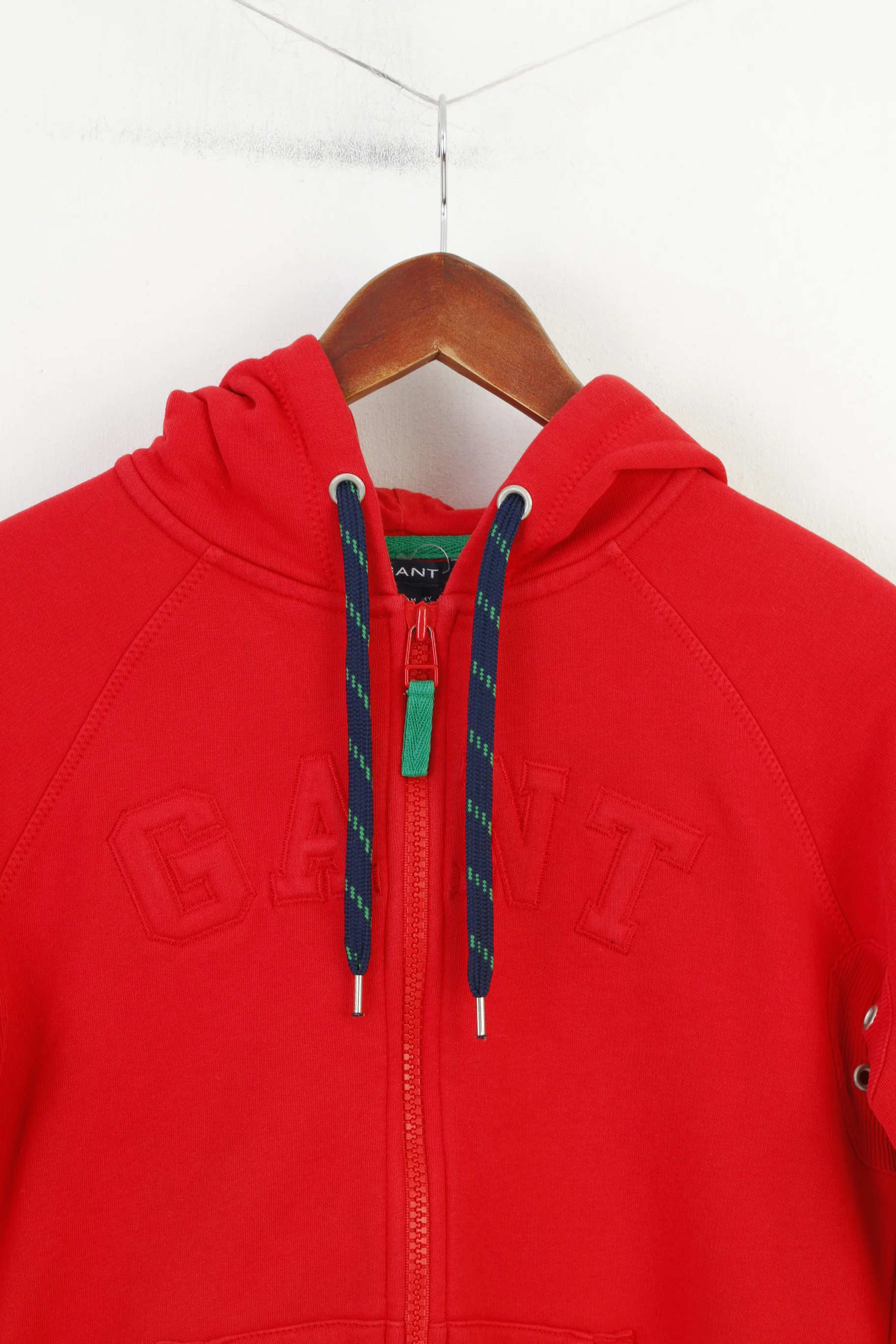 Gant Women M Sweatshirt Red Hooded Full Zipper Cotton Vintage Training Hoodie Top - Image 2