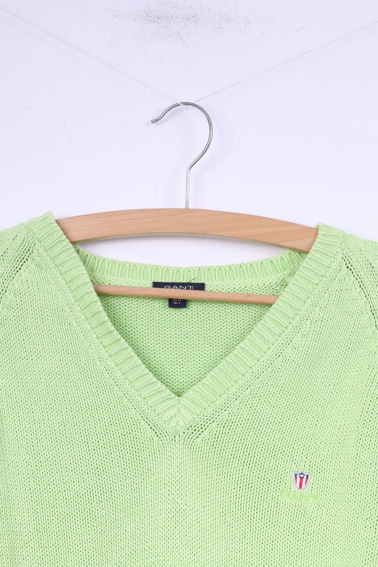 Gant Womens L Jumper Neon Green Sweater V Neck Cotton Top - Image 2