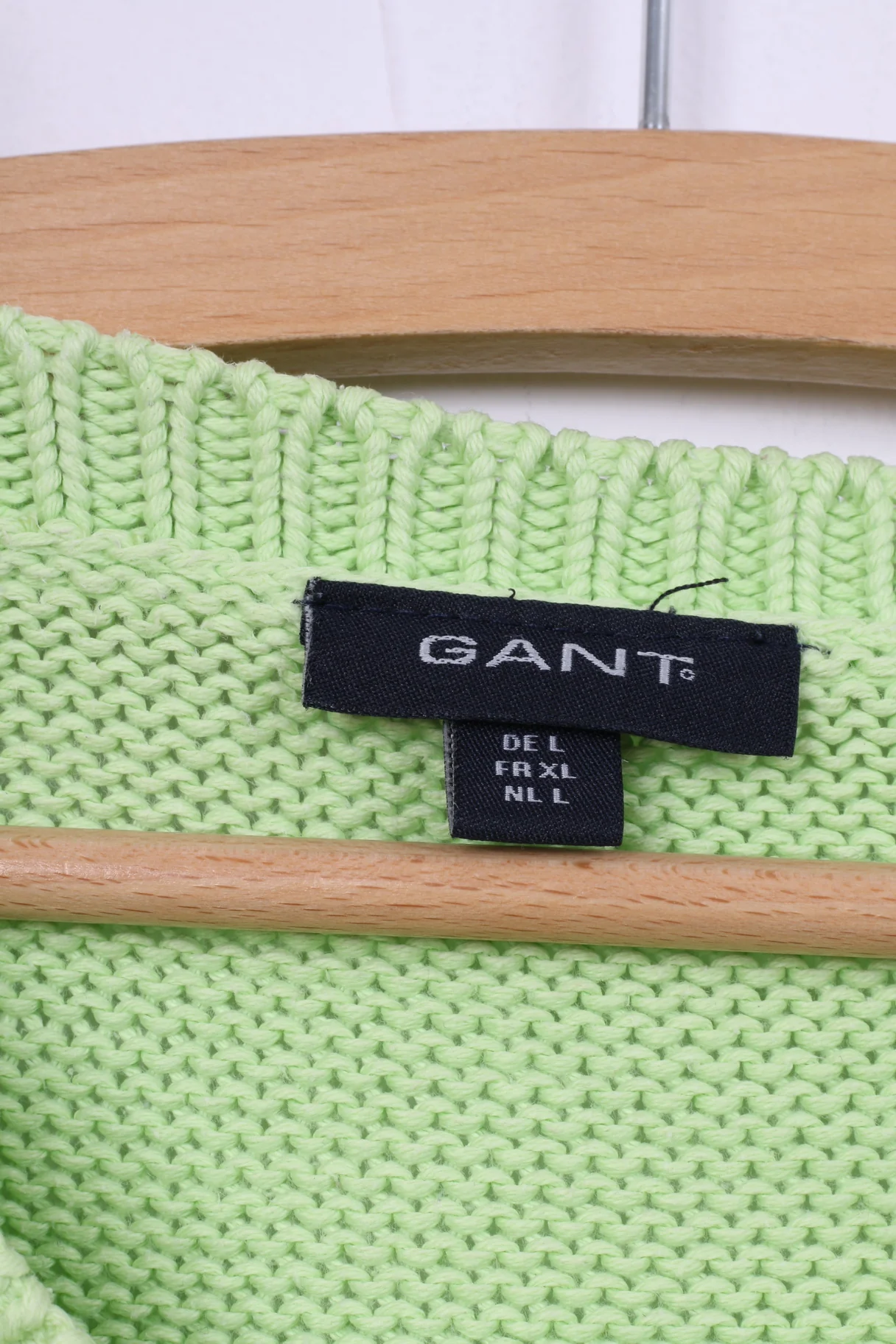 Gant Womens L Jumper Neon Green Sweater V Neck Cotton Top - Image 4