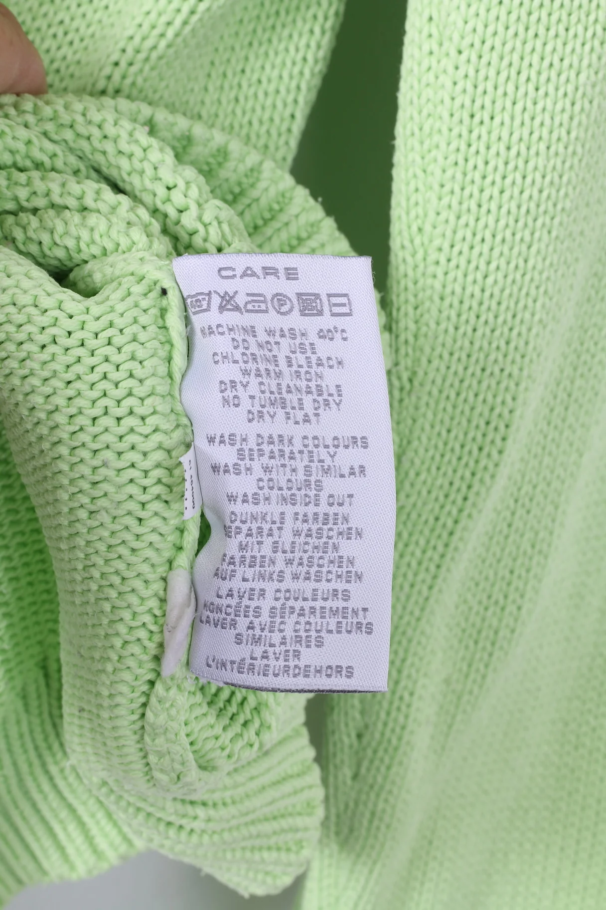 Gant Womens L Jumper Neon Green Sweater V Neck Cotton Top - Image 5
