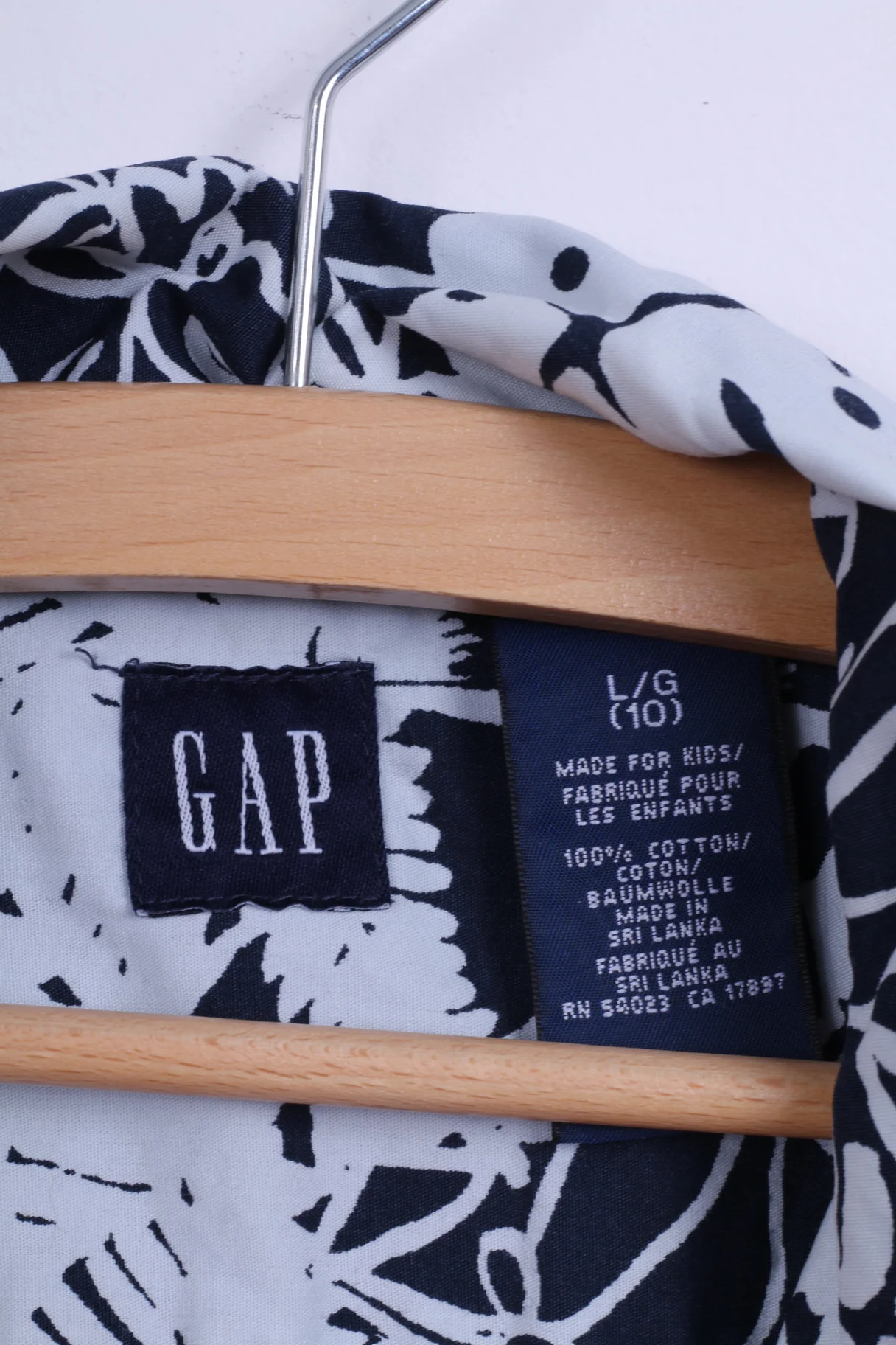 GAP Boys L 10 Age Casual Shirt Navy Cotton Flowers Print Short Sleeve - Image 4