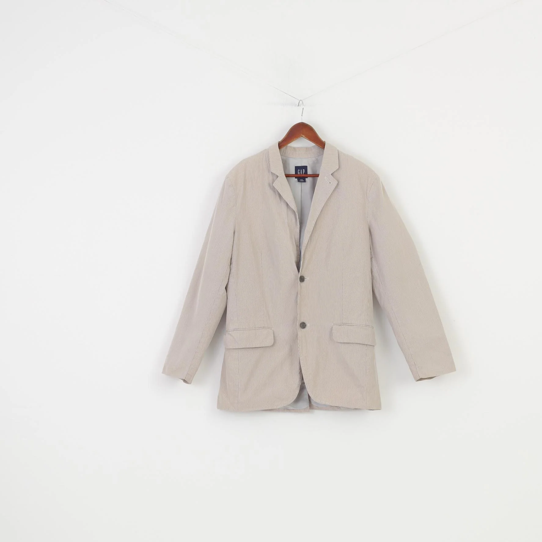 Gap Men M Blazer Breasted Striped Beige Bottoms Cotton Elegant Vintage Top