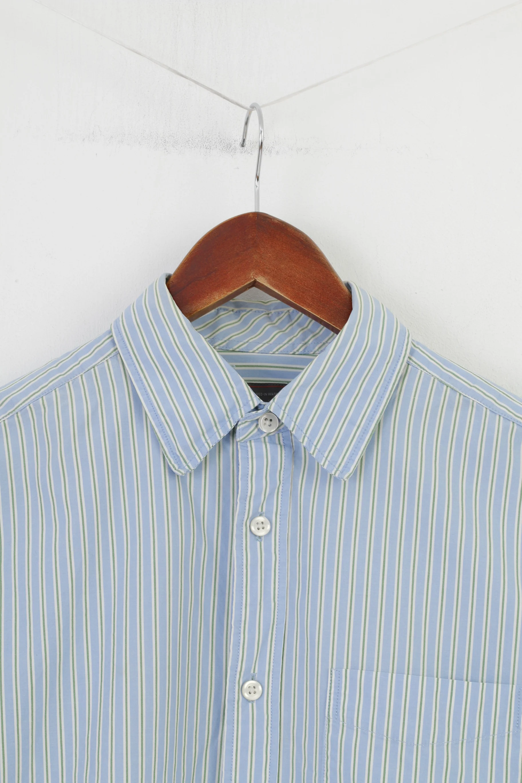 Gap Men M Casual Shirt Striped Blue Collar Long Sleeve Cotton Bottoms Top - Image 2