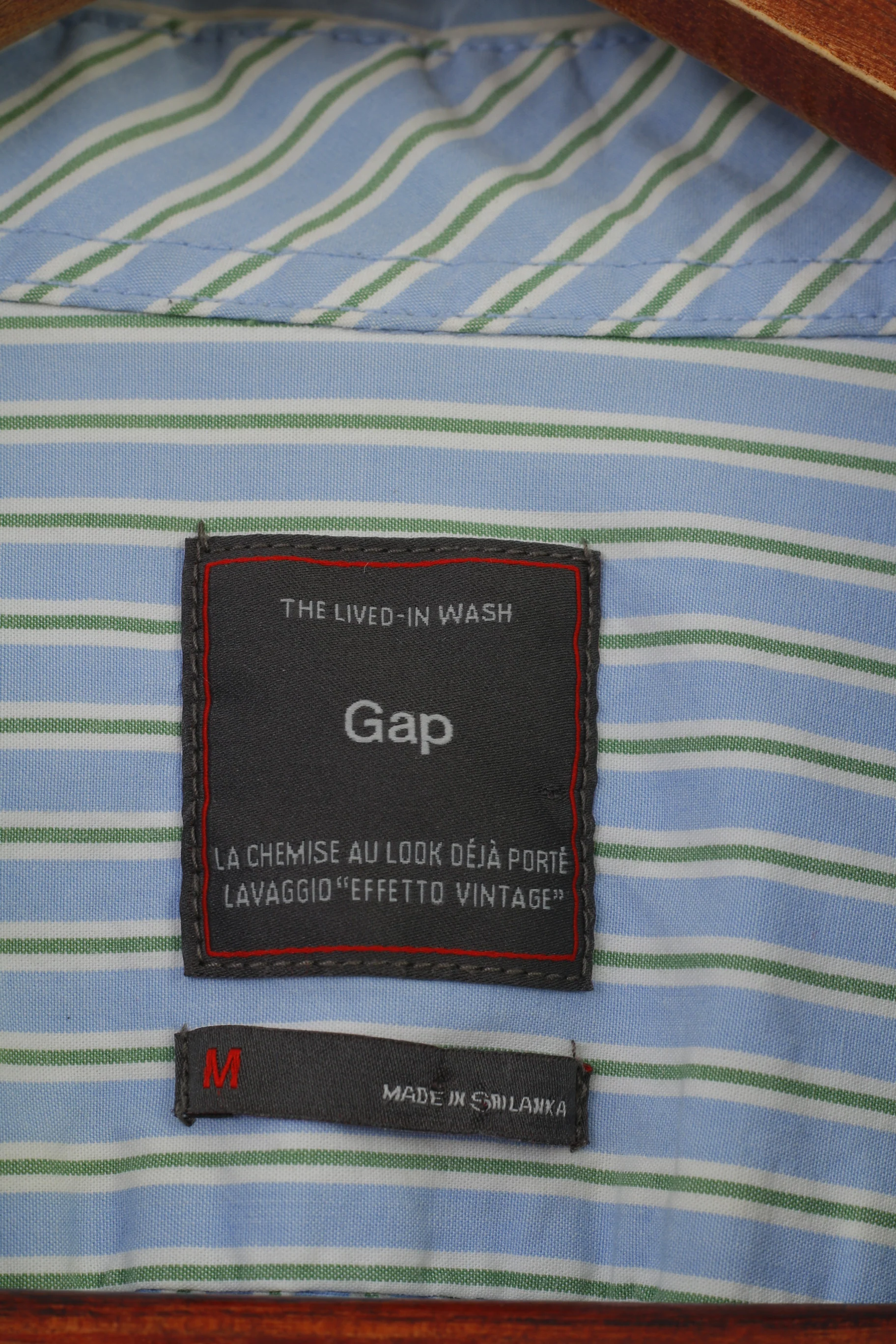 Gap Men M Casual Shirt Striped Blue Collar Long Sleeve Cotton Bottoms Top - Image 4