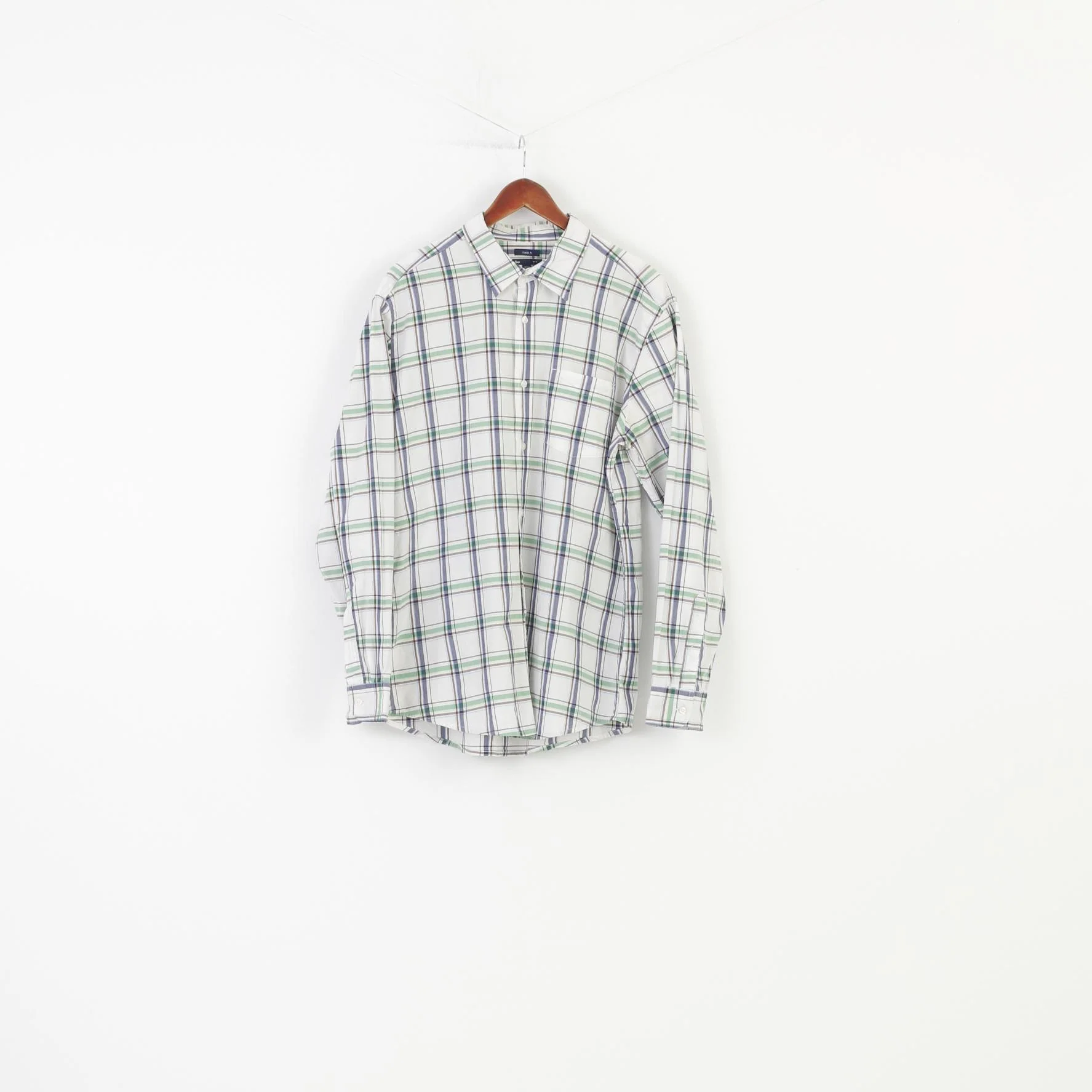 Gap Men XL Casual Shirt Classic Fit Checkered White Long Sleeve Cotton Collar Top