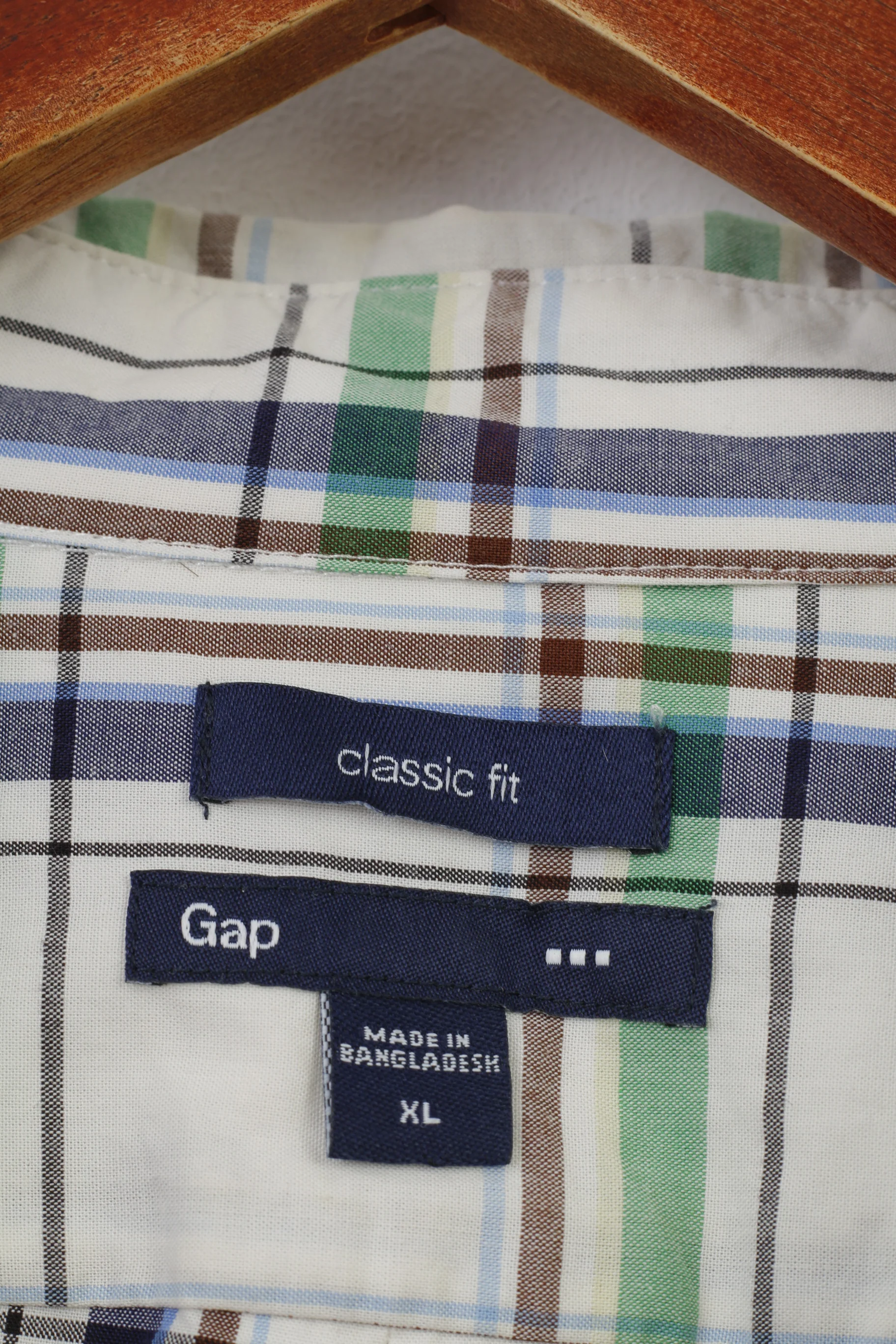 Gap Men XL Casual Shirt Classic Fit Checkered White Long Sleeve Cotton Collar Top - Image 4