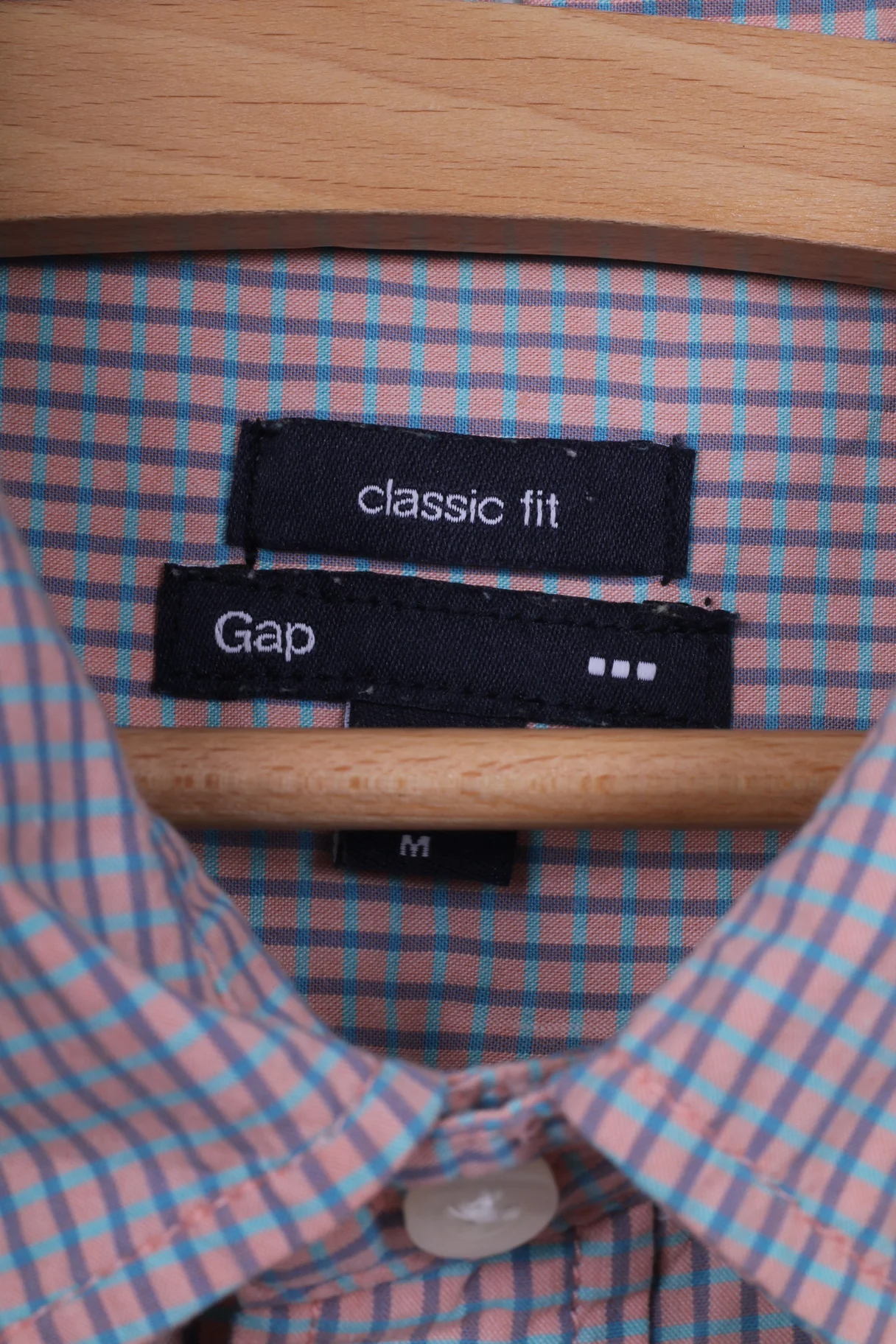 Gap Mens M Casual Shirt Short Sleeve Classic Fit Mini Check Tibtan Rose Summer Top - Image 4
