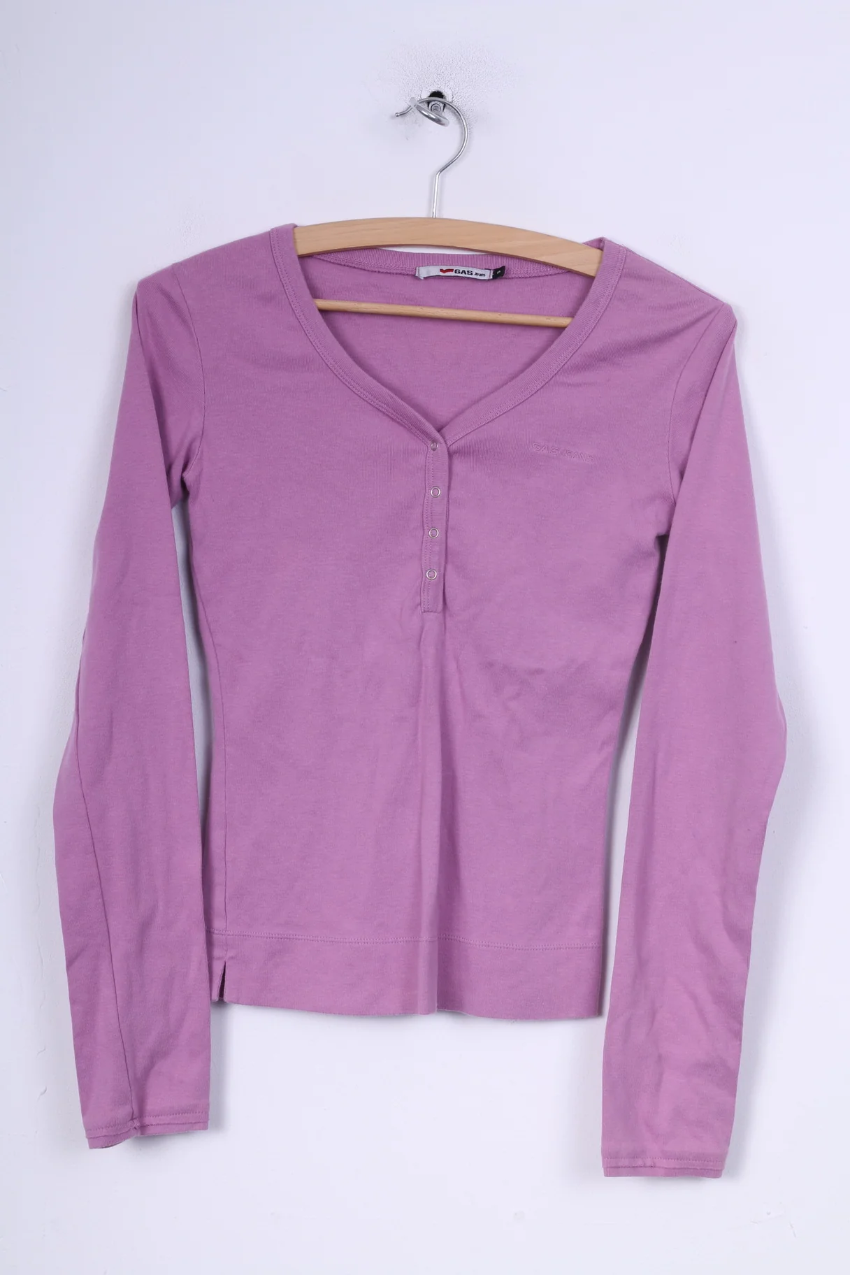 Gas Jeans Womens S Shirt Lilac Long Sleeve V Neck Cotton Popper Button