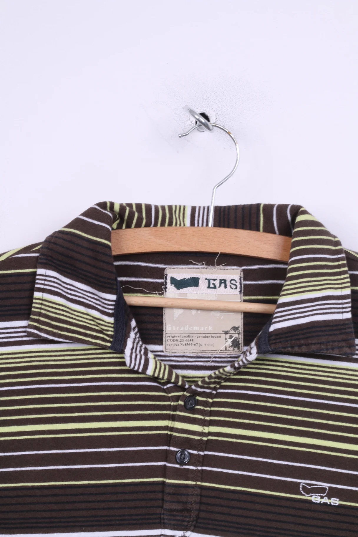 Gas Mens S Polo Shirt Brown Striped Long Sleeve Cotton - Image 2