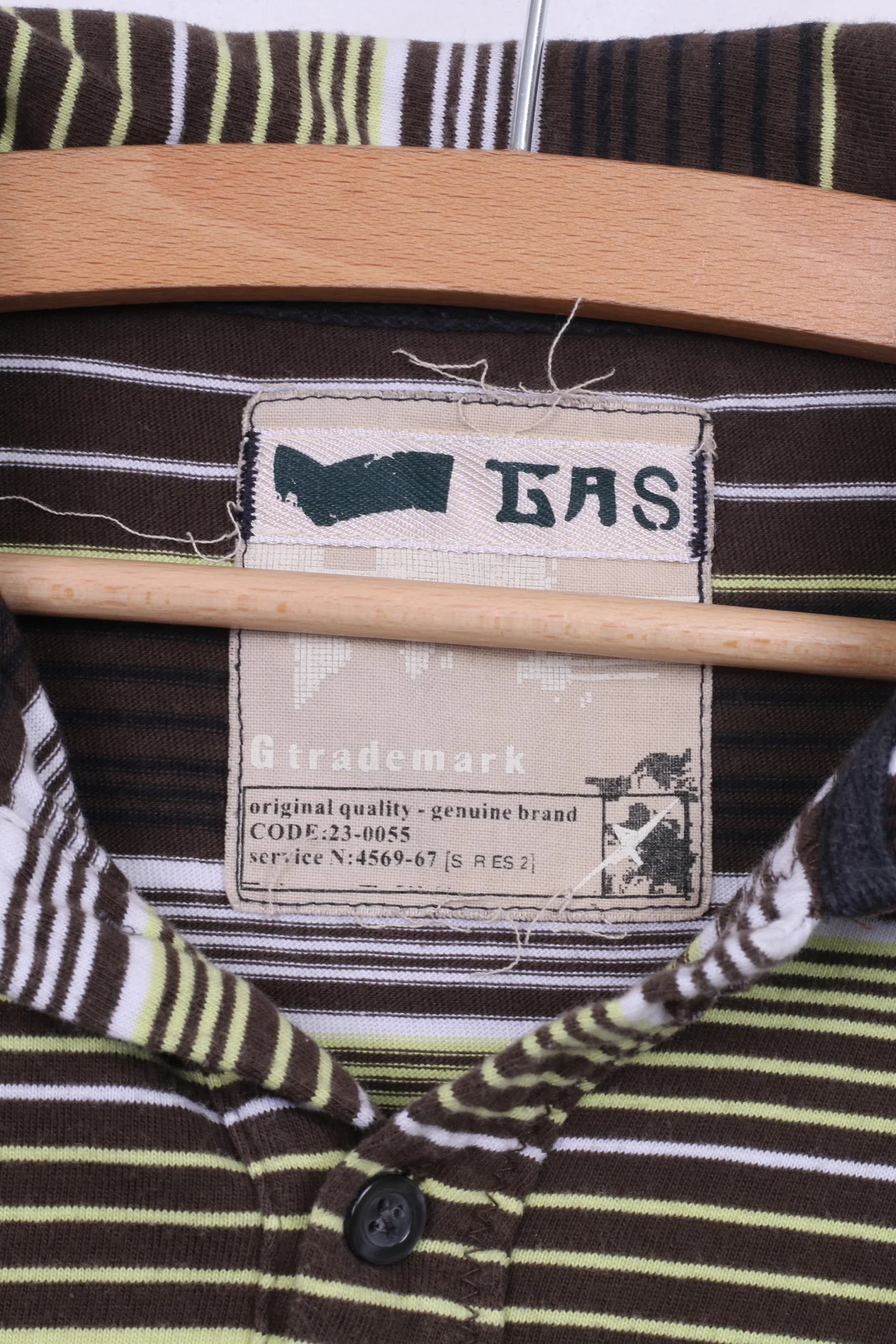 Gas Mens S Polo Shirt Brown Striped Long Sleeve Cotton - Image 4