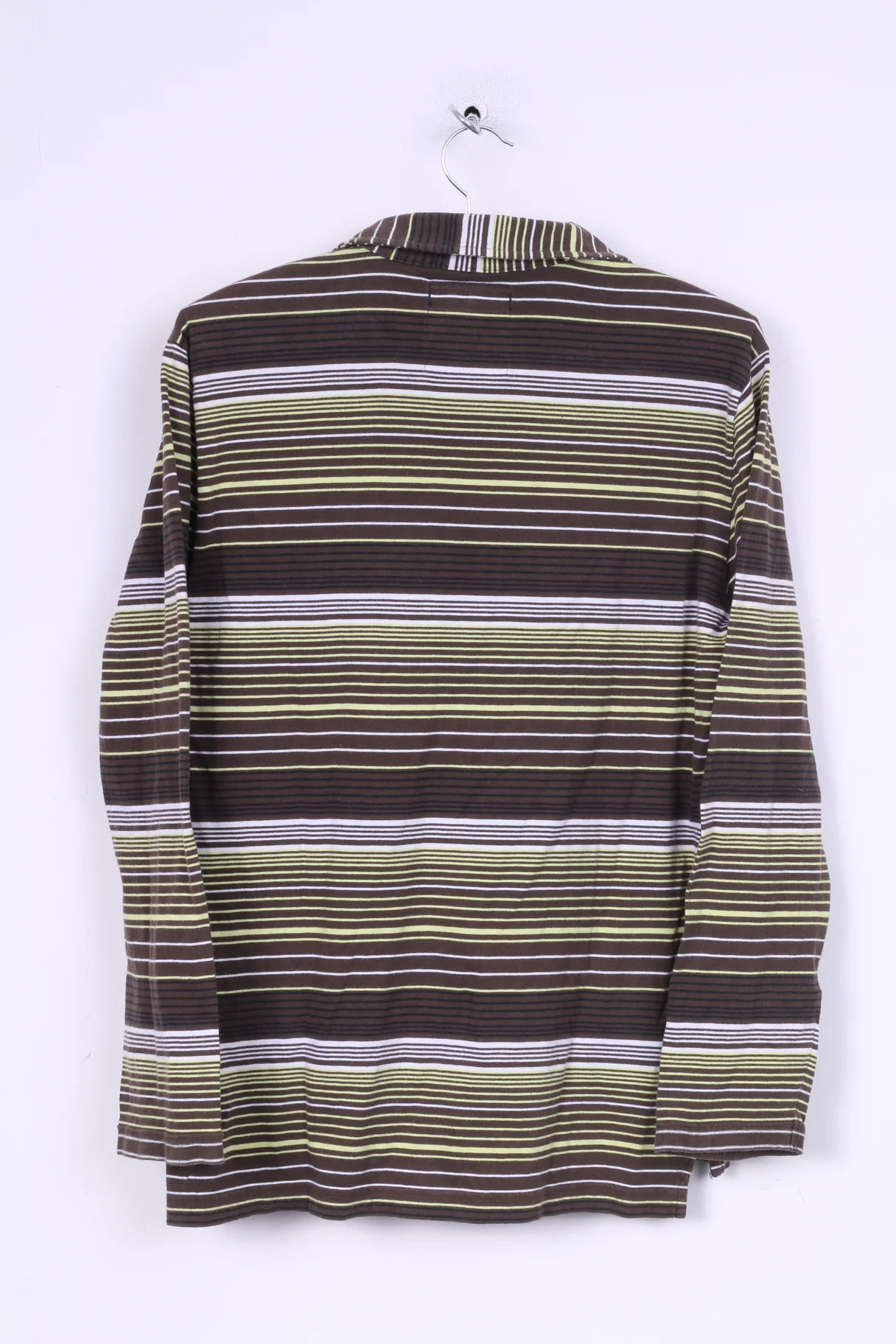 Gas Mens S Polo Shirt Brown Striped Long Sleeve Cotton - Image 6