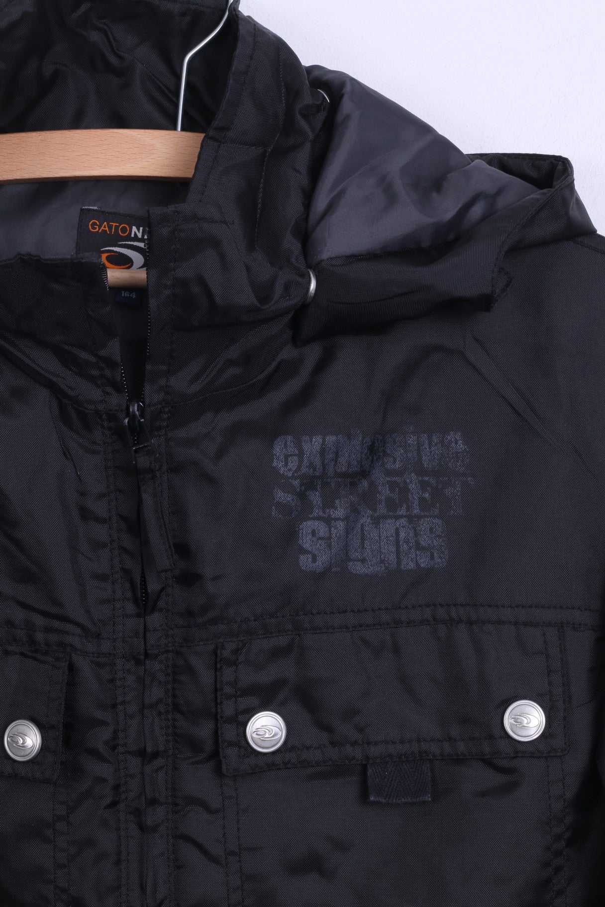 Gato Negro Boys 164 14 Age Jacket Black Lightweight Nylon Hood Parka - Image 3