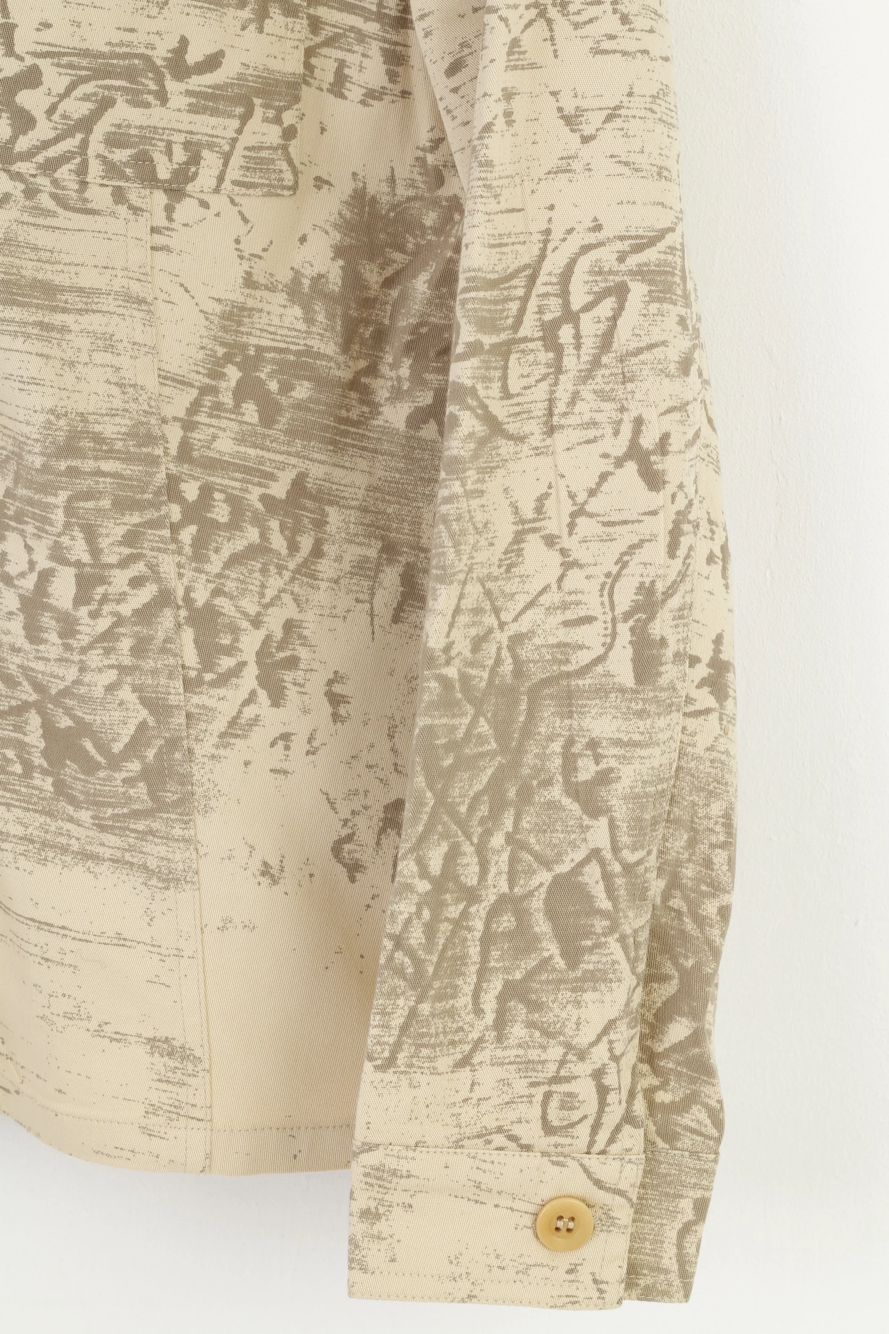Gerry Weber Women 14 40 L Blazer Beige Cotton Western Printed Buttoned Country Collar Vintage Jacket - Image 4