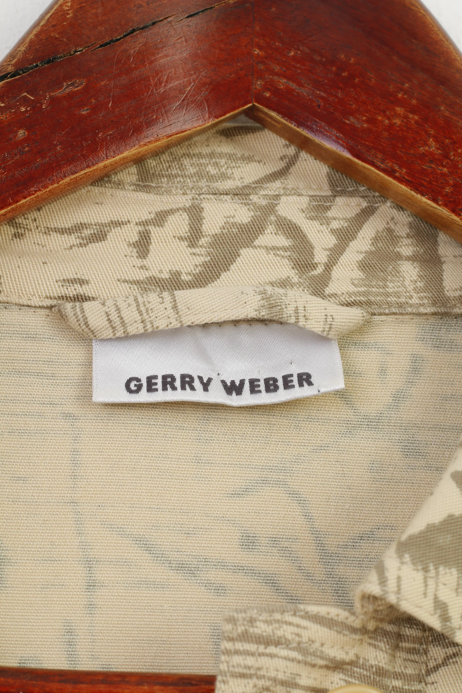 Gerry Weber Women 14 40 L Blazer Beige Cotton Western Printed Buttoned Country Collar Vintage Jacket - Image 6