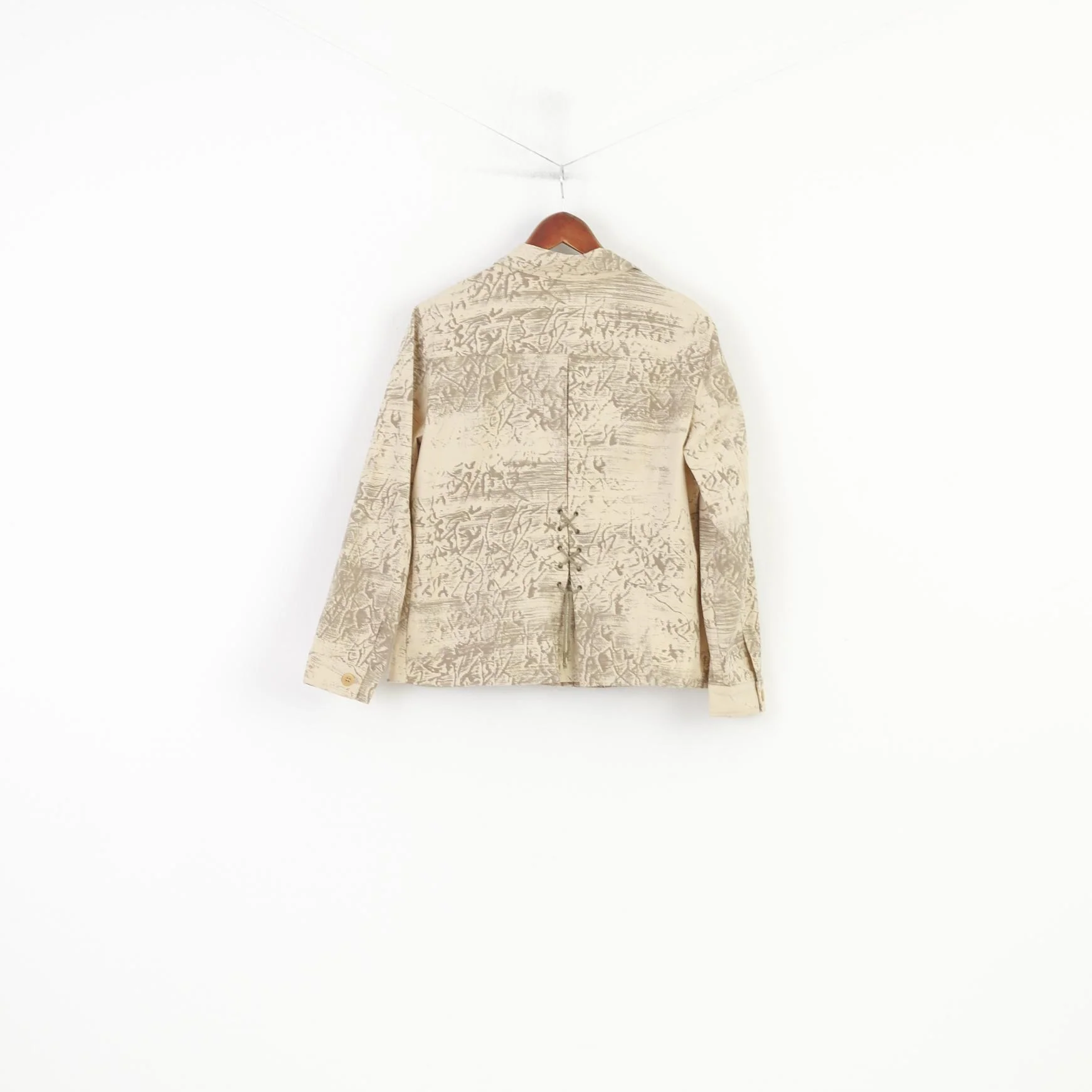 Gerry Weber Women 14 40 L Blazer Beige Cotton Western Printed Buttoned Country Collar Vintage Jacket - Image 9