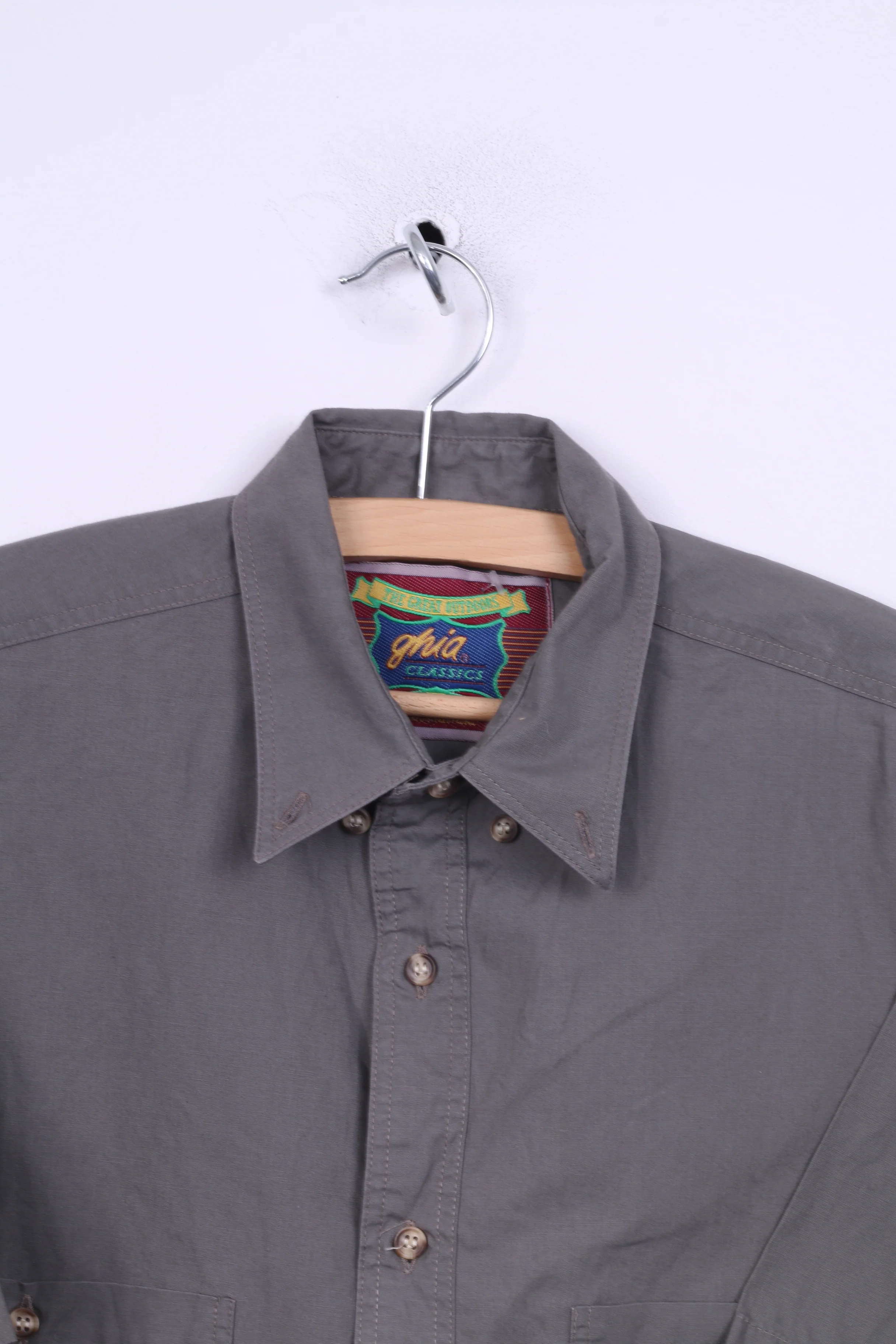 Littlewoods Mens 14.5 S Casul Shirt Gray Down Collar Short Sleeve Brown - Image 2