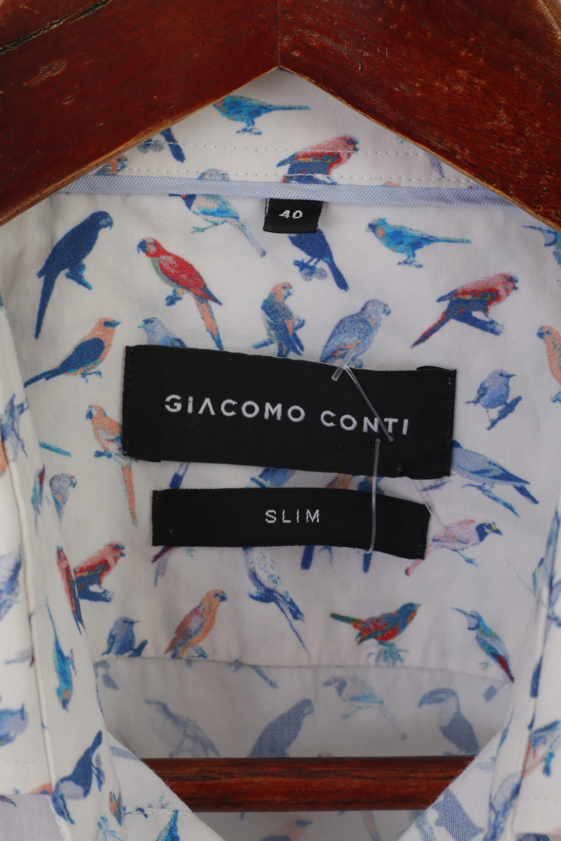 Giacomo Conti Men S Casual Shirt White Cotton Slim Fit Birds Printed Long Sleeve Top - Image 4
