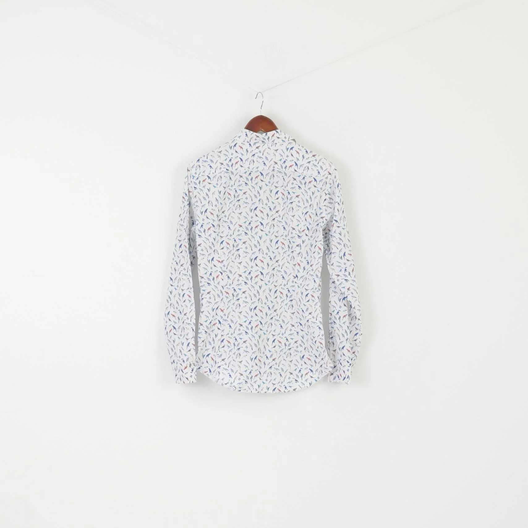 Giacomo Conti Men S Casual Shirt White Cotton Slim Fit Birds Printed Long Sleeve Top - Image 6
