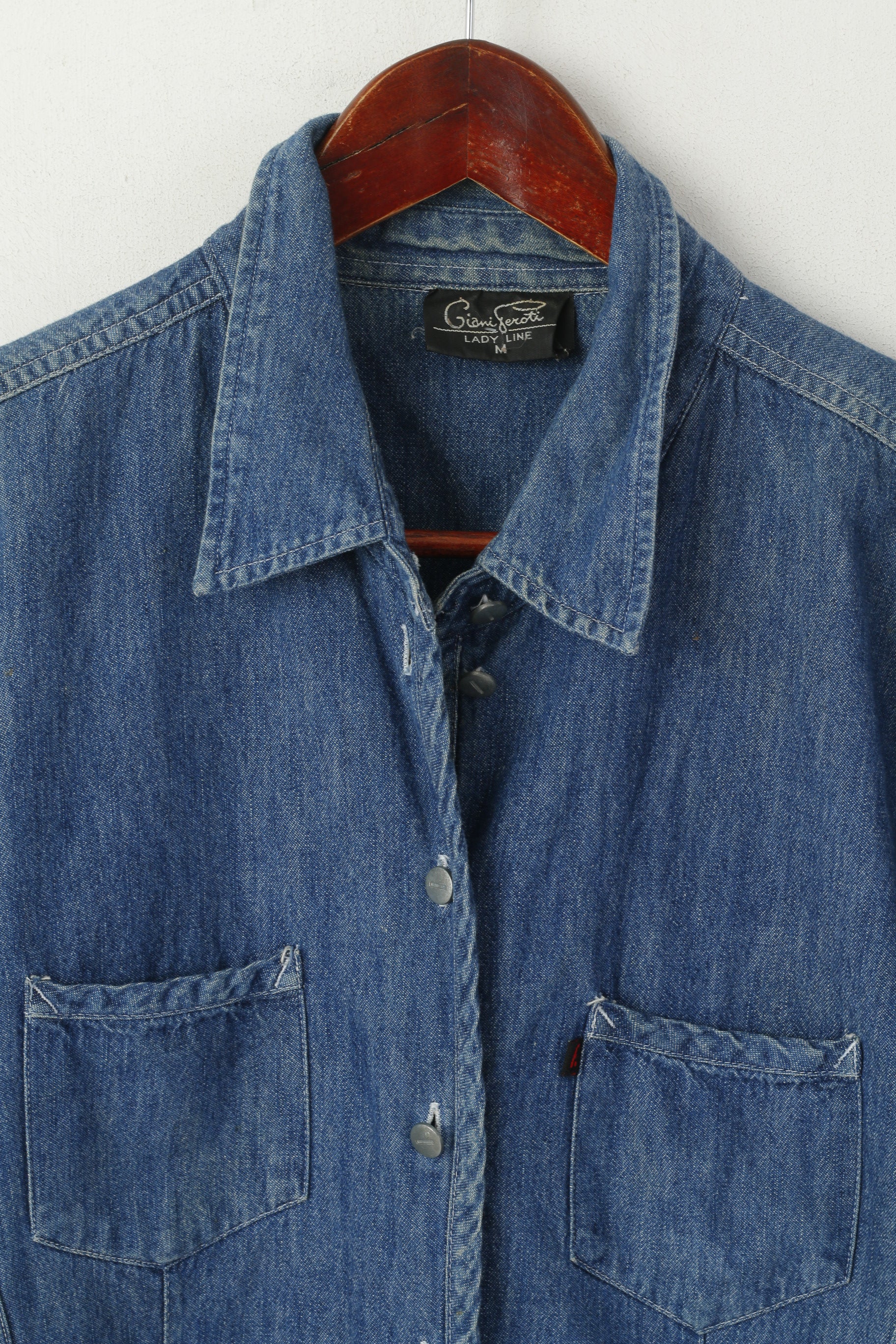 Giani Feroti Women M Casual Shirt Blue Denim Cotton Long Sleeve Lady Line Top - Image 3