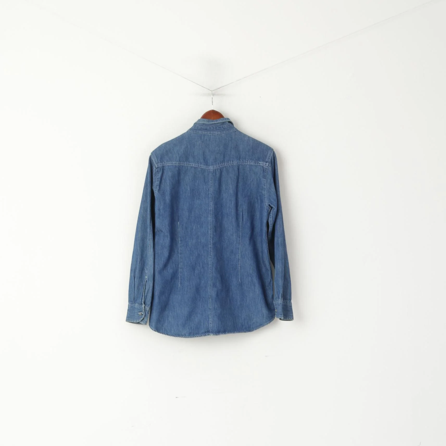 Giani Feroti Women M Casual Shirt Blue Denim Cotton Long Sleeve Lady Line Top - Image 7