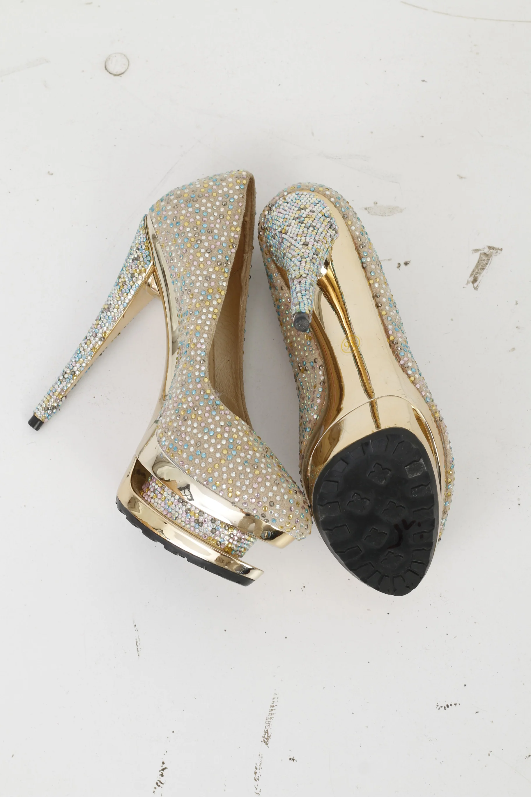 GIANMARCO LORENZI Couture Women 36 Toe Heels Beige Studded Diamonds - Image 7