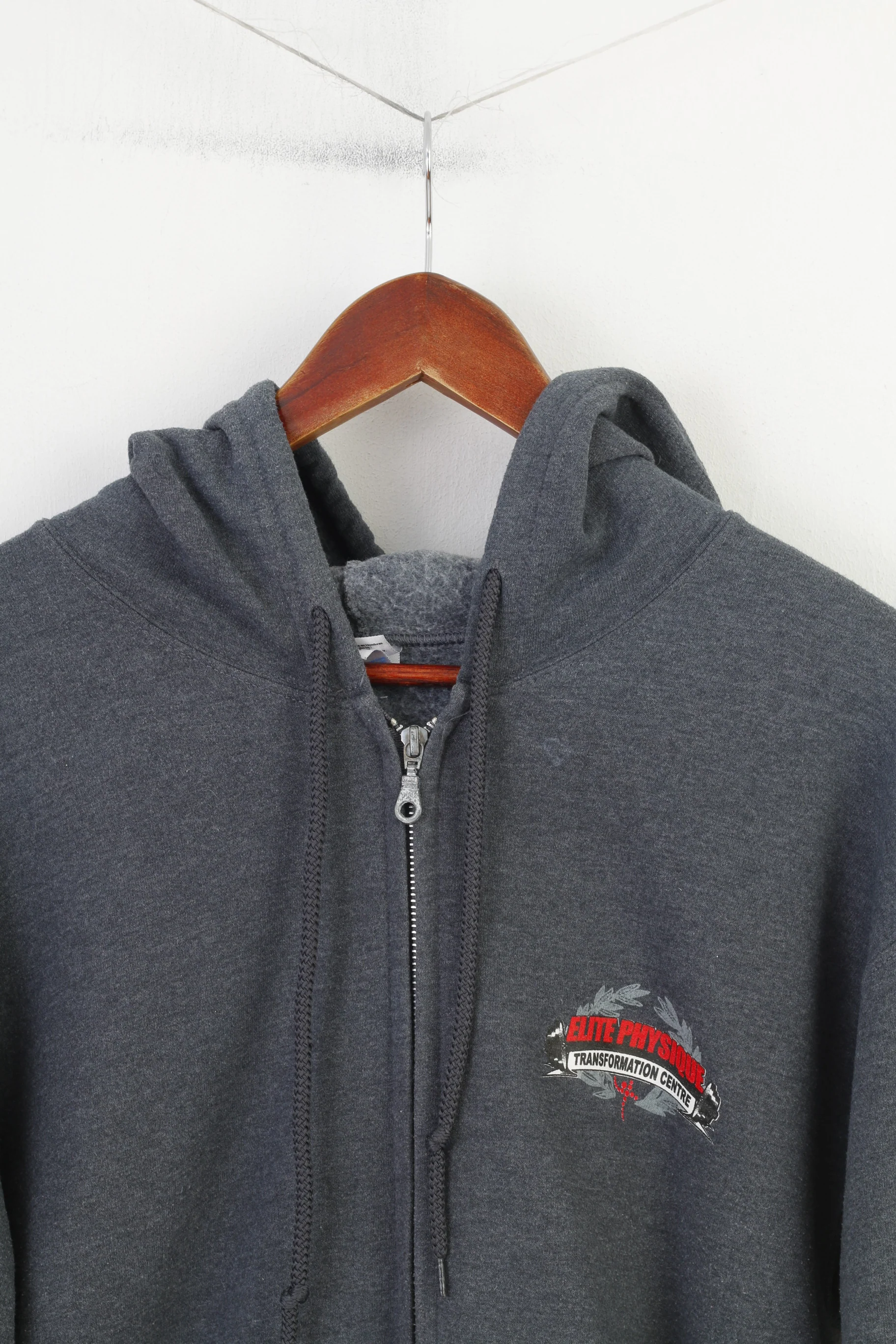 Gildan Heavy Cotton Men M Sweatshirt Hooded Elite Physique Grey Full Zipper Sportswear Top - Image 2