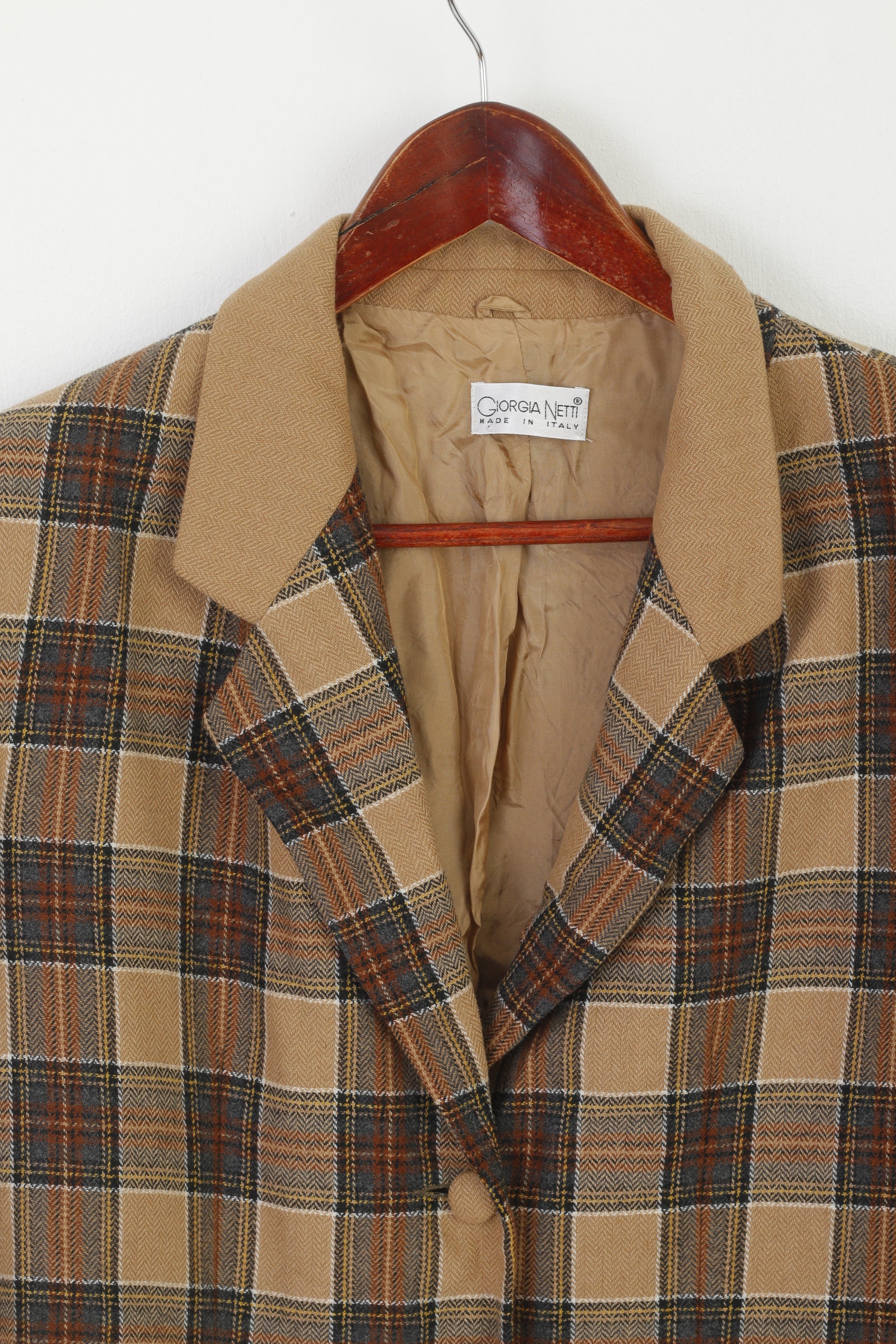 Giorgia Netti Women 18 44 L Blazer Brown Check Wool Vintage Made in Italy Jacket - Image 2