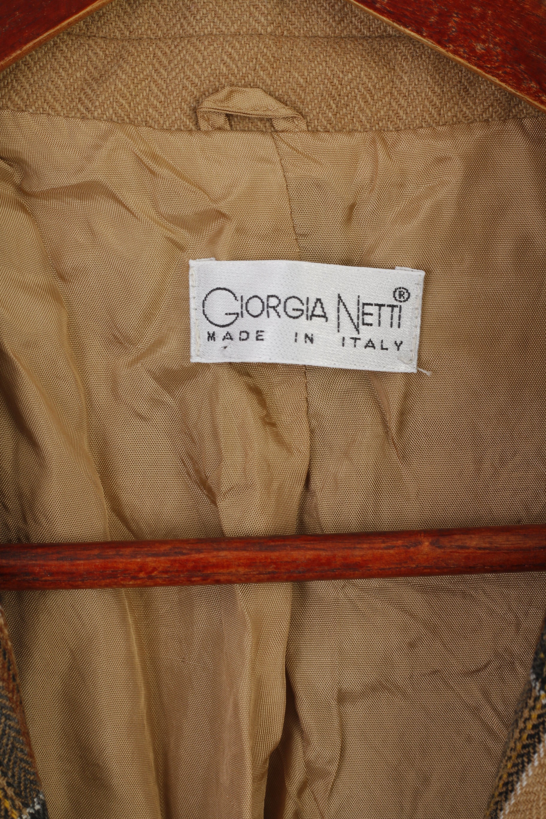 Giorgia Netti Women 18 44 L Blazer Brown Check Wool Vintage Made in Italy Jacket - Image 4
