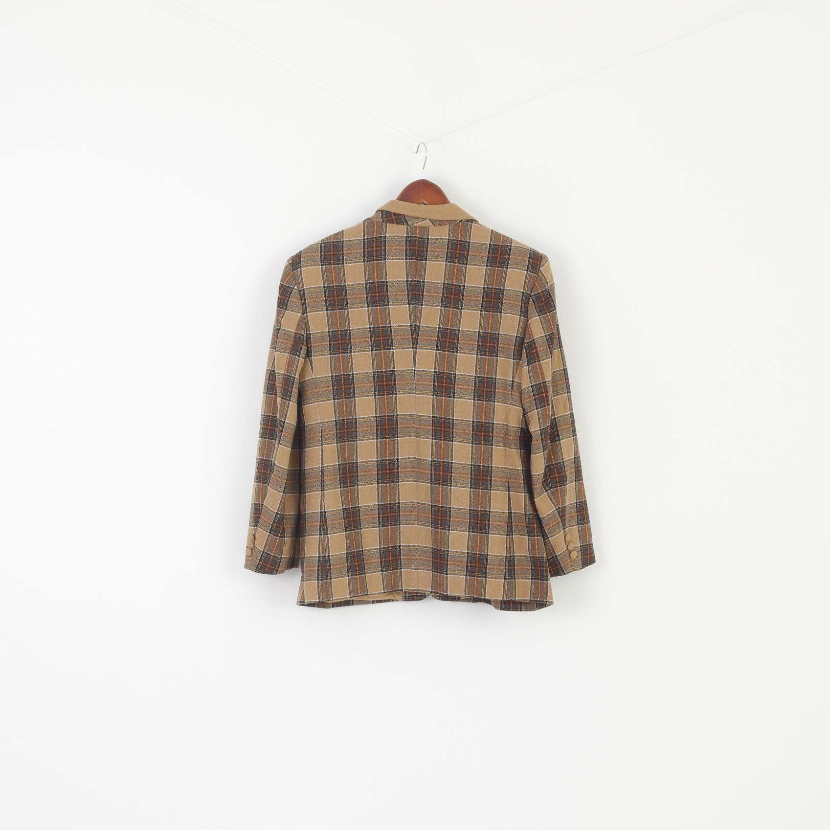 Giorgia Netti Women 18 44 L Blazer Brown Check Wool Vintage Made in Italy Jacket - Image 6