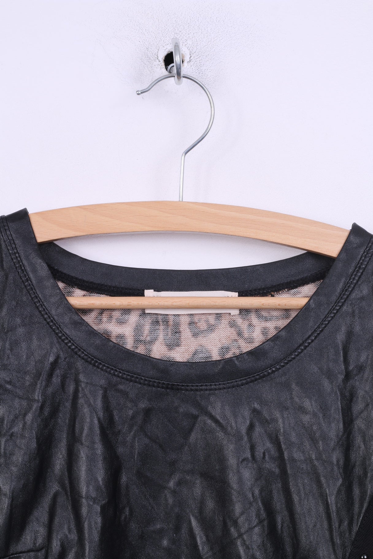 Giorgia Womens S Shirt Black Animal Leopard Print Imitation Leather Party - Image 2