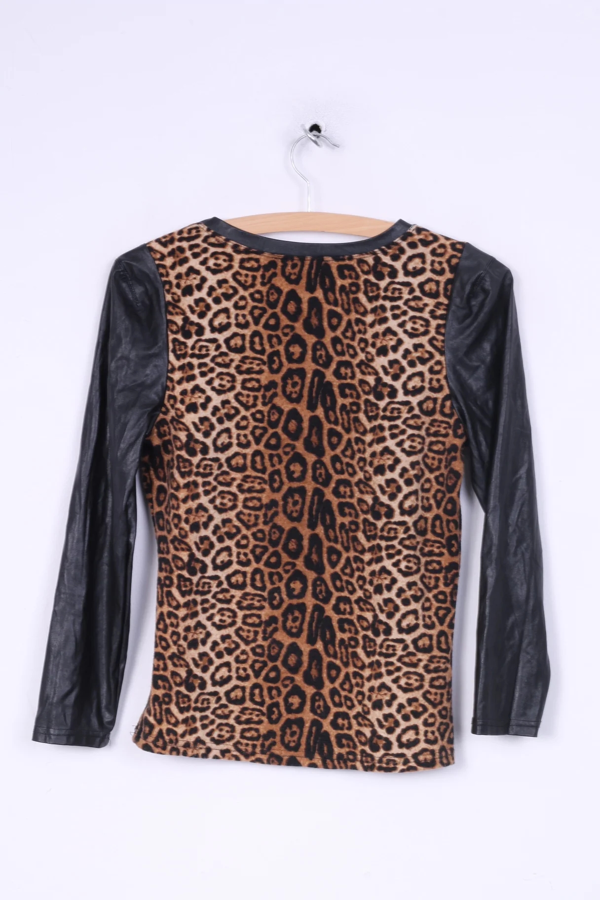 Giorgia Womens S Shirt Black Animal Leopard Print Imitation Leather Party - Image 5