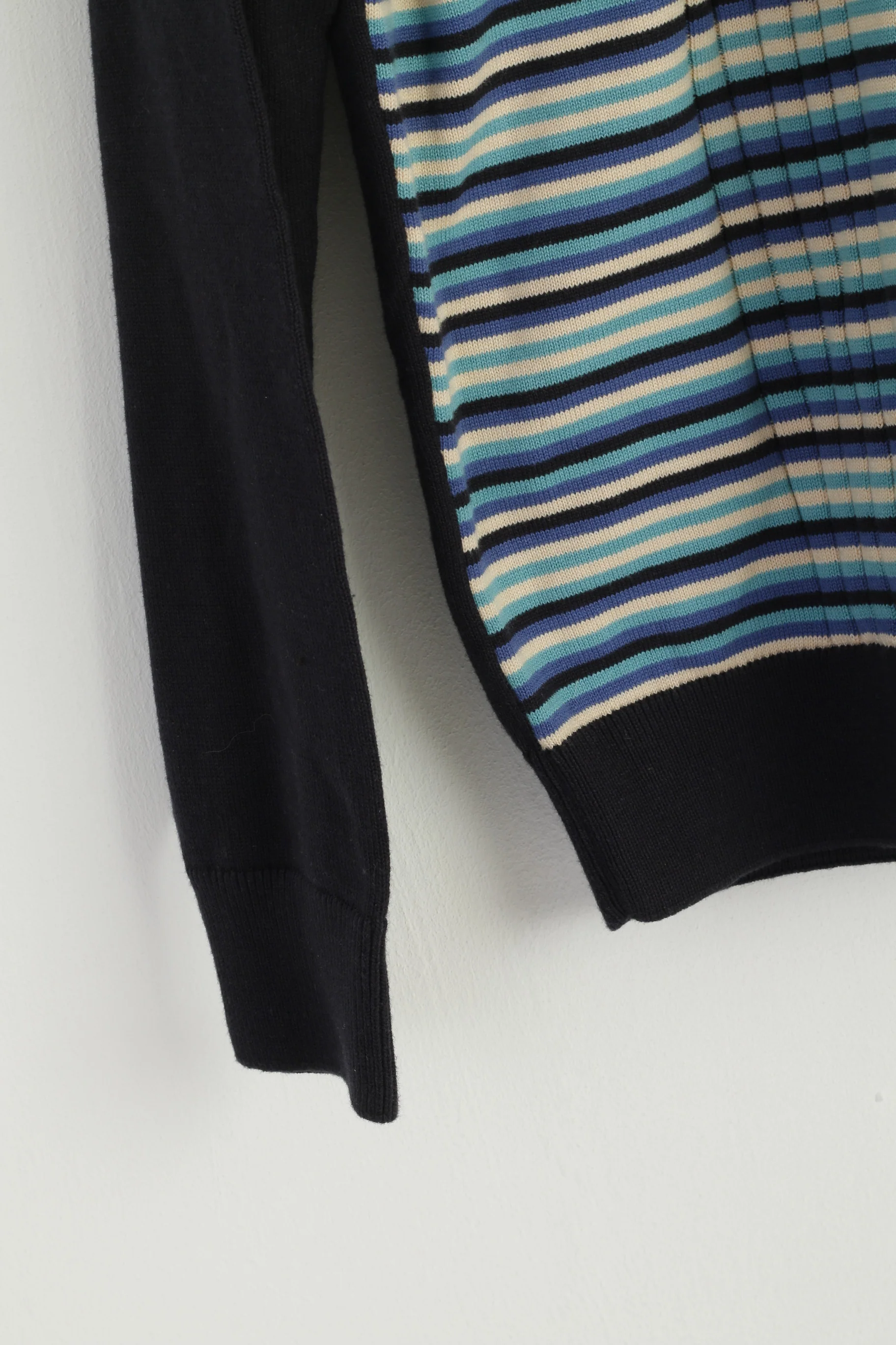 Gabicci Men L (M) Jumper Navy Striped Cotton Blend Collar Stretch Sweater - Image 3
