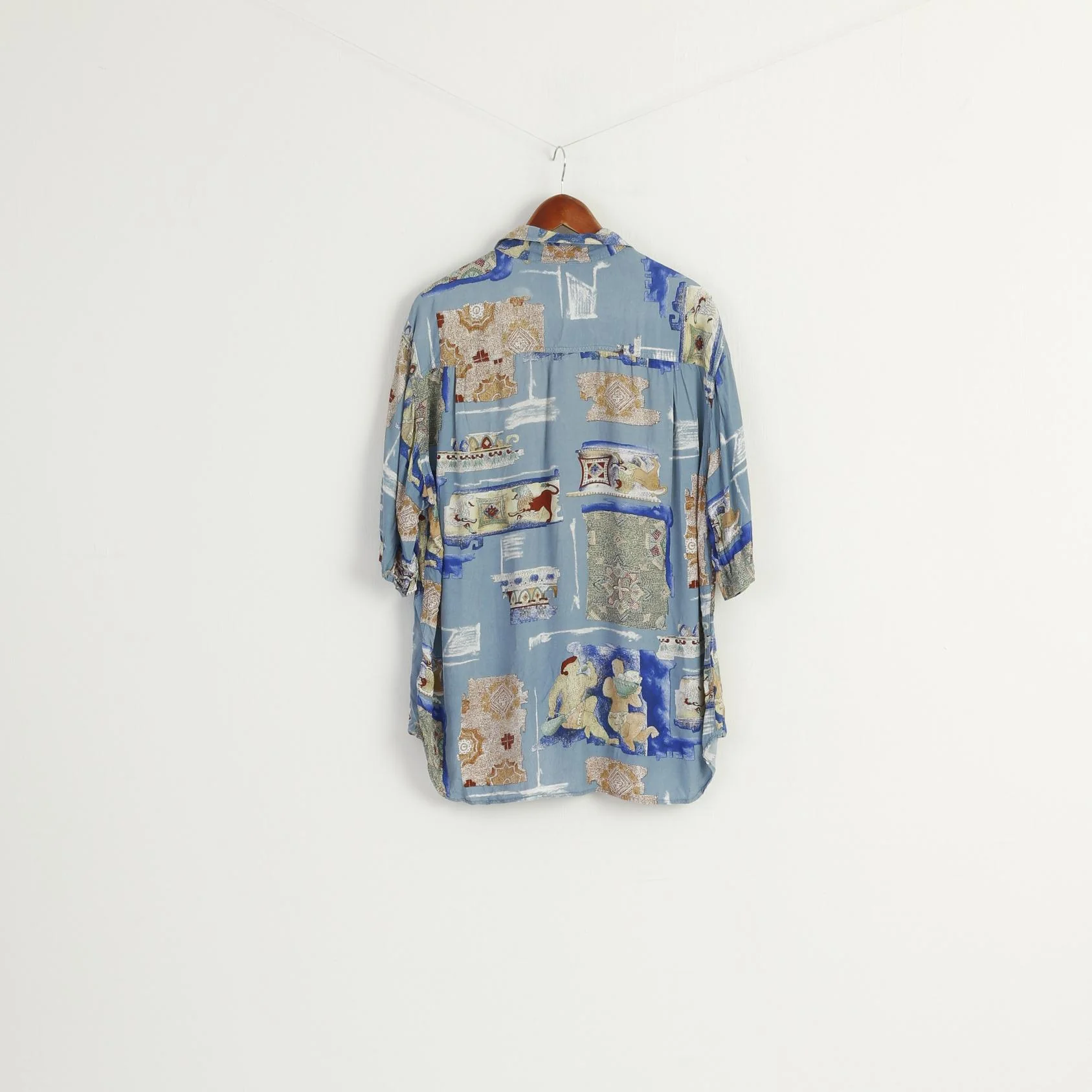 Globe Trotter Men XL Casual Shirt Blue Soft Cotton Vintage Printed Pocket Top - Image 5