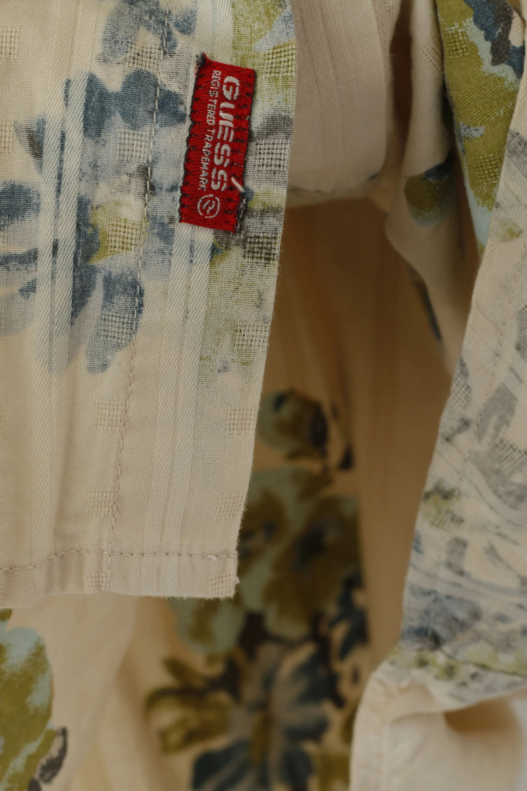 Guess Men S Casual Shirt Beige Floral Cotton Striped Vintage Long Sleeve Top - Image 6