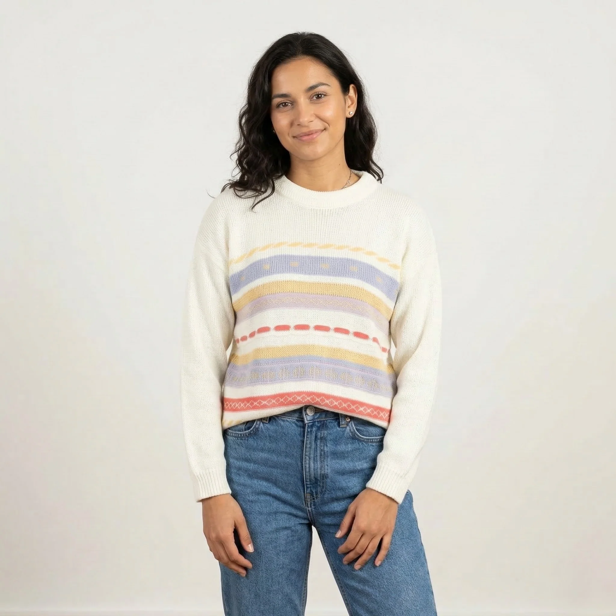 Guy Frager Women M Jumper Beige Acrylic Knit Long Made in UK Casual Sweater