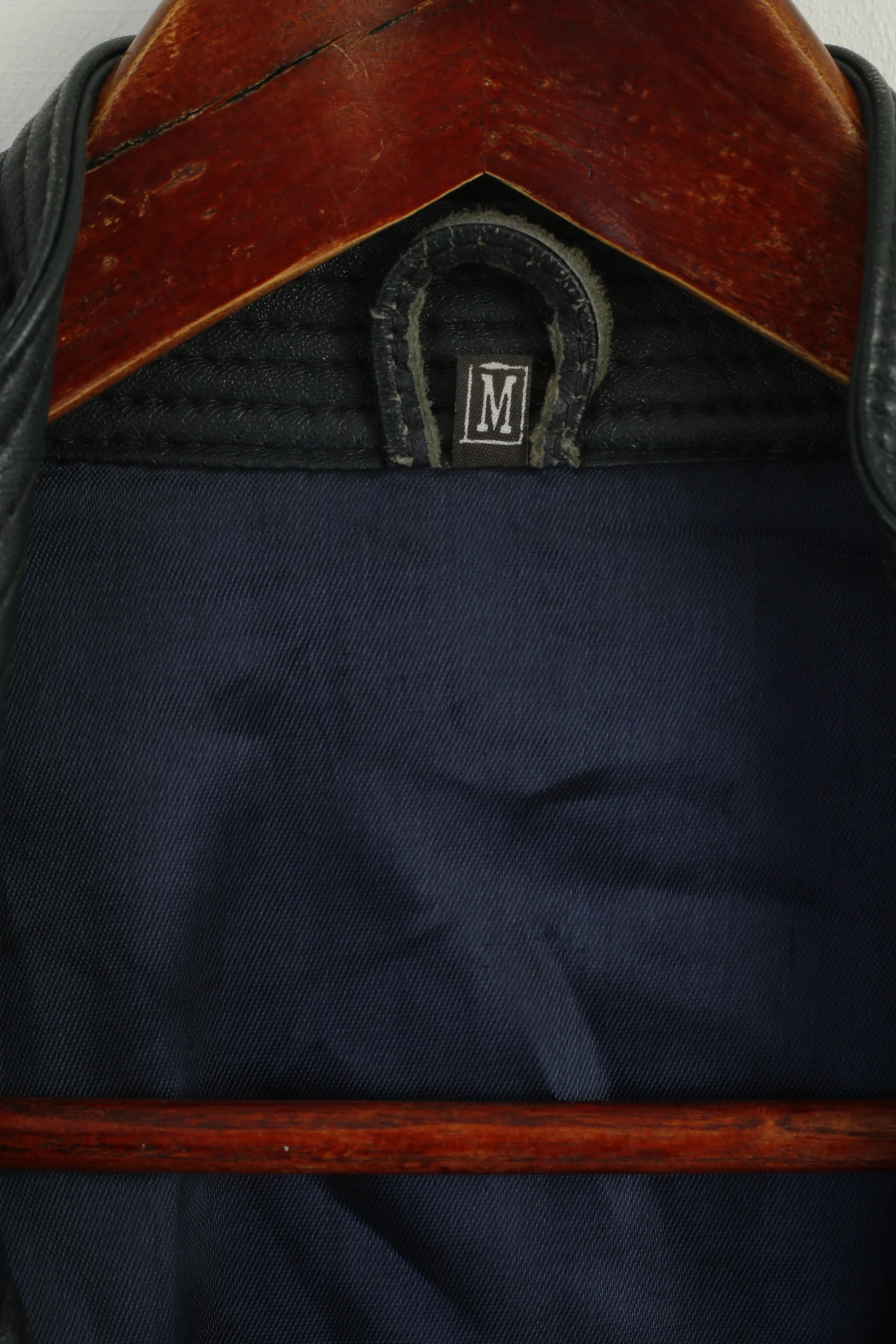 Vintage Women M Jacket Navy Soft Leather Bomber Oversize Buttoned Top - Image 5