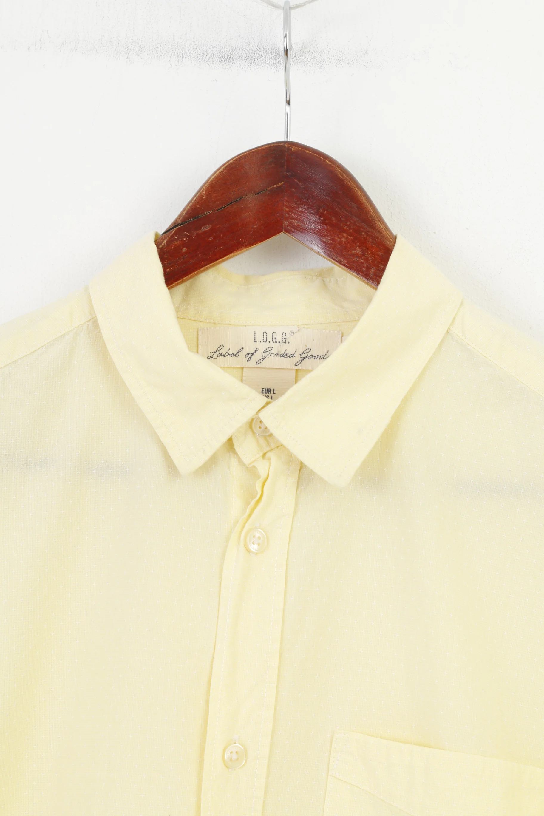 H&M Men L Casual Shirt Yellow Long Sleeve Cotton Collar Top - Image 2