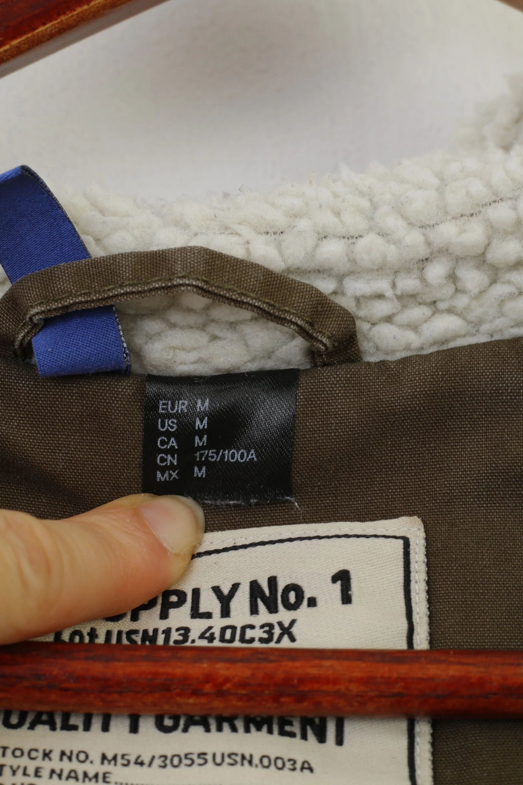 H&M Men M Jacket Khaki Padded Cotton Hood Full Zipper Pockets Winter Vintage Top - Image 5